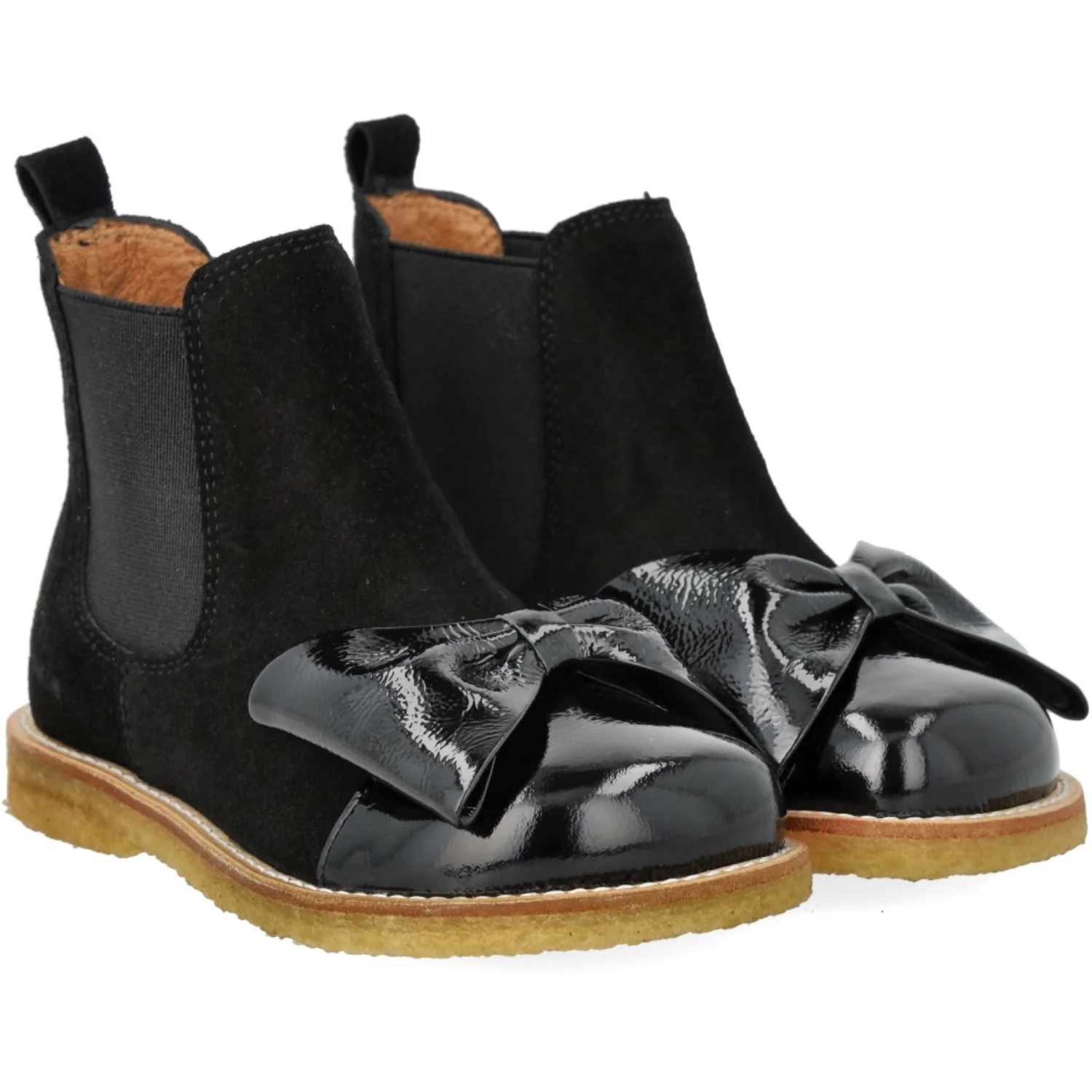 Angulus Black/Black Elastic Chelsea Støvle Med Laksnude- Og Sløjfe