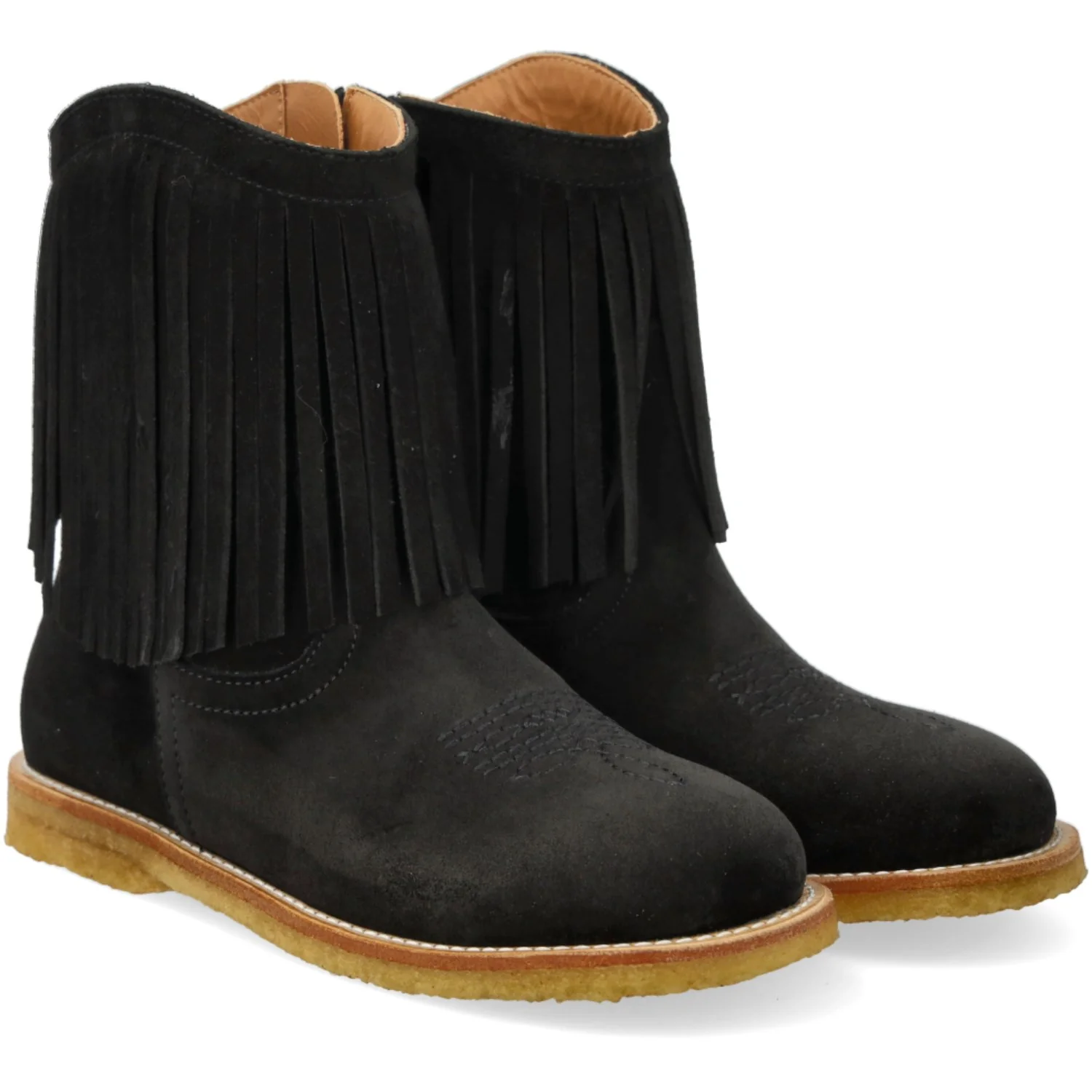 Angulus Black Cowboystøvle Med Frynser Og Broderi