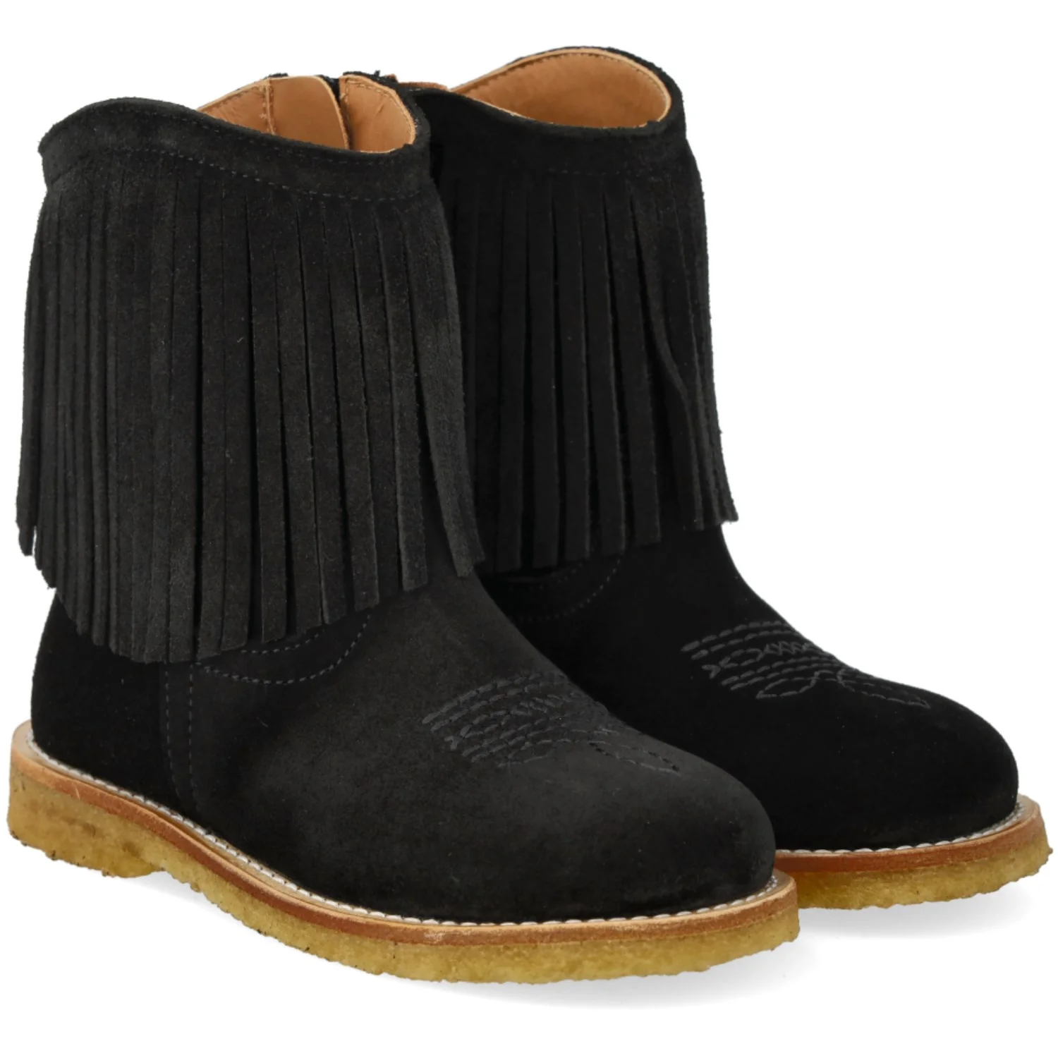 Angulus Black Cowboystøvle Med Frynser Og Broderi
