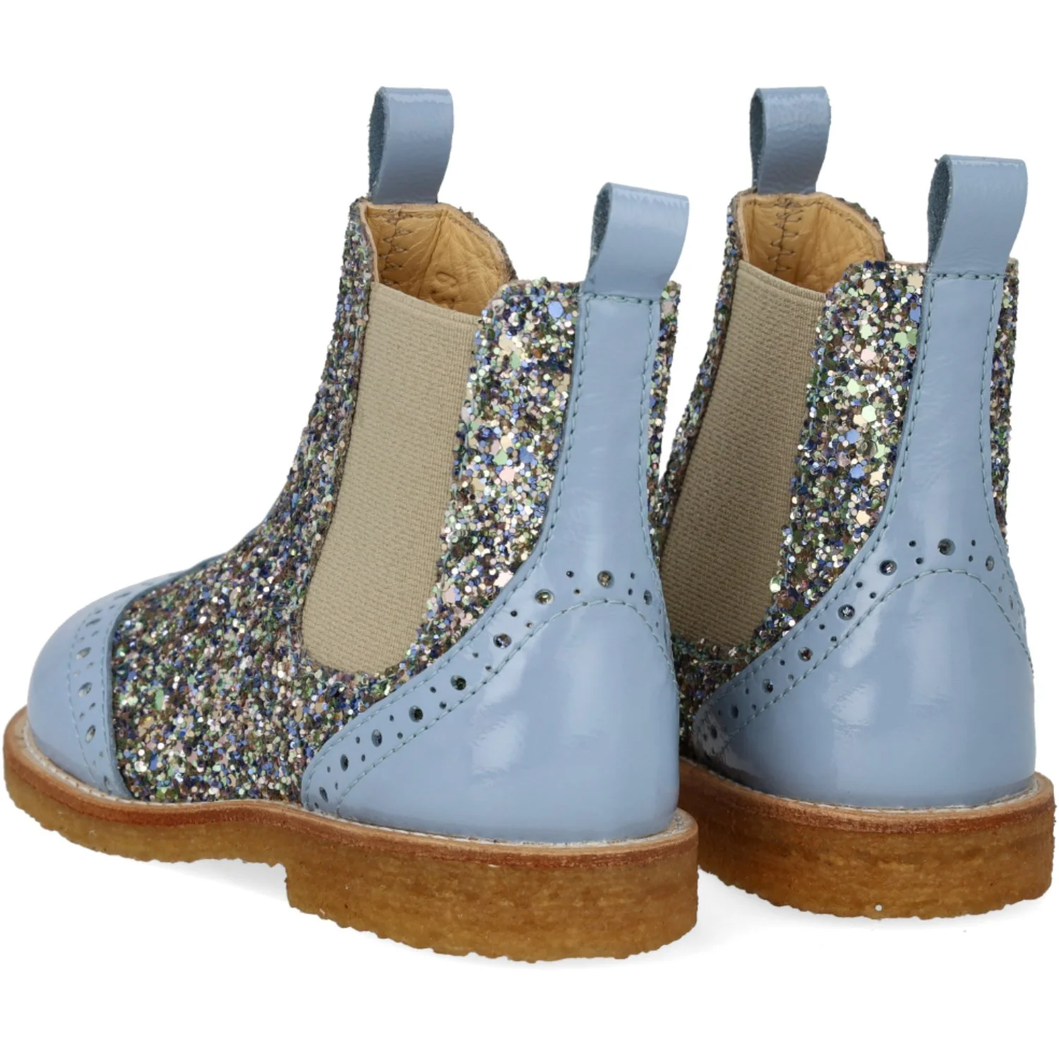 Angulus Sky Blue/Spring Multi Glitter/Beige Chelsea Støvle Med Glitter Og Brogues Detaljer - Image 2