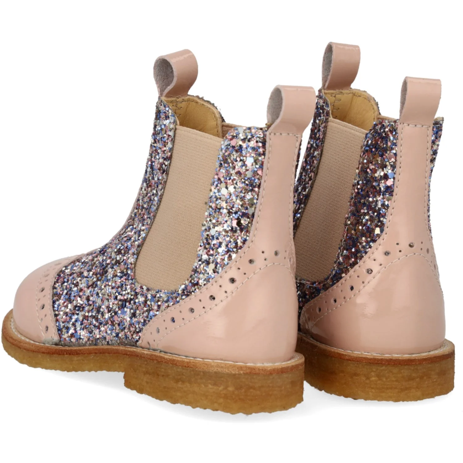 Angulus Rosebud/Pastel Multi Glitter/Rosebud Chelsea Støvle Med Glitter Og Brogues Detaljer - Image 2