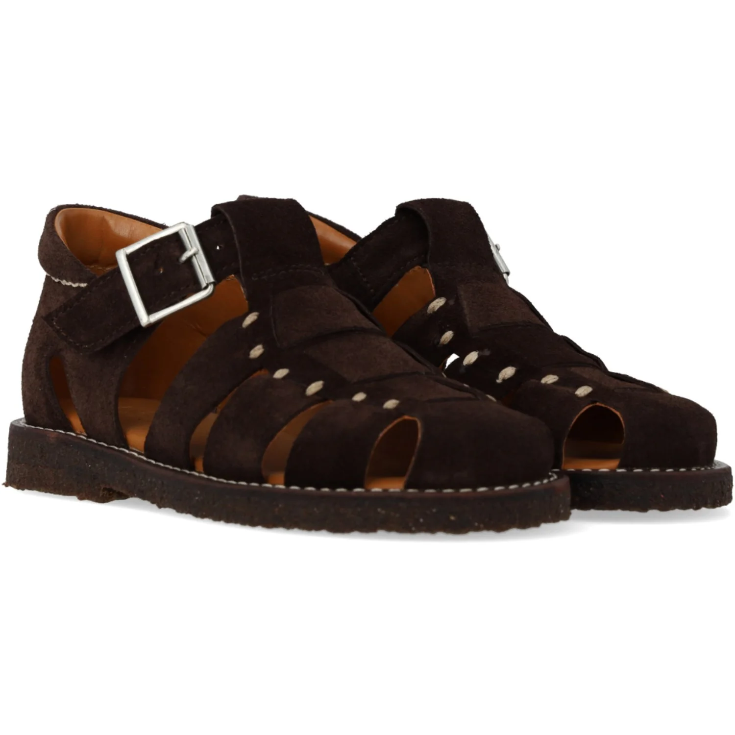 Angulus Dark Brown Fisherman Sandal Med Lukket Tå Og Stikningsdetalje - Image 3