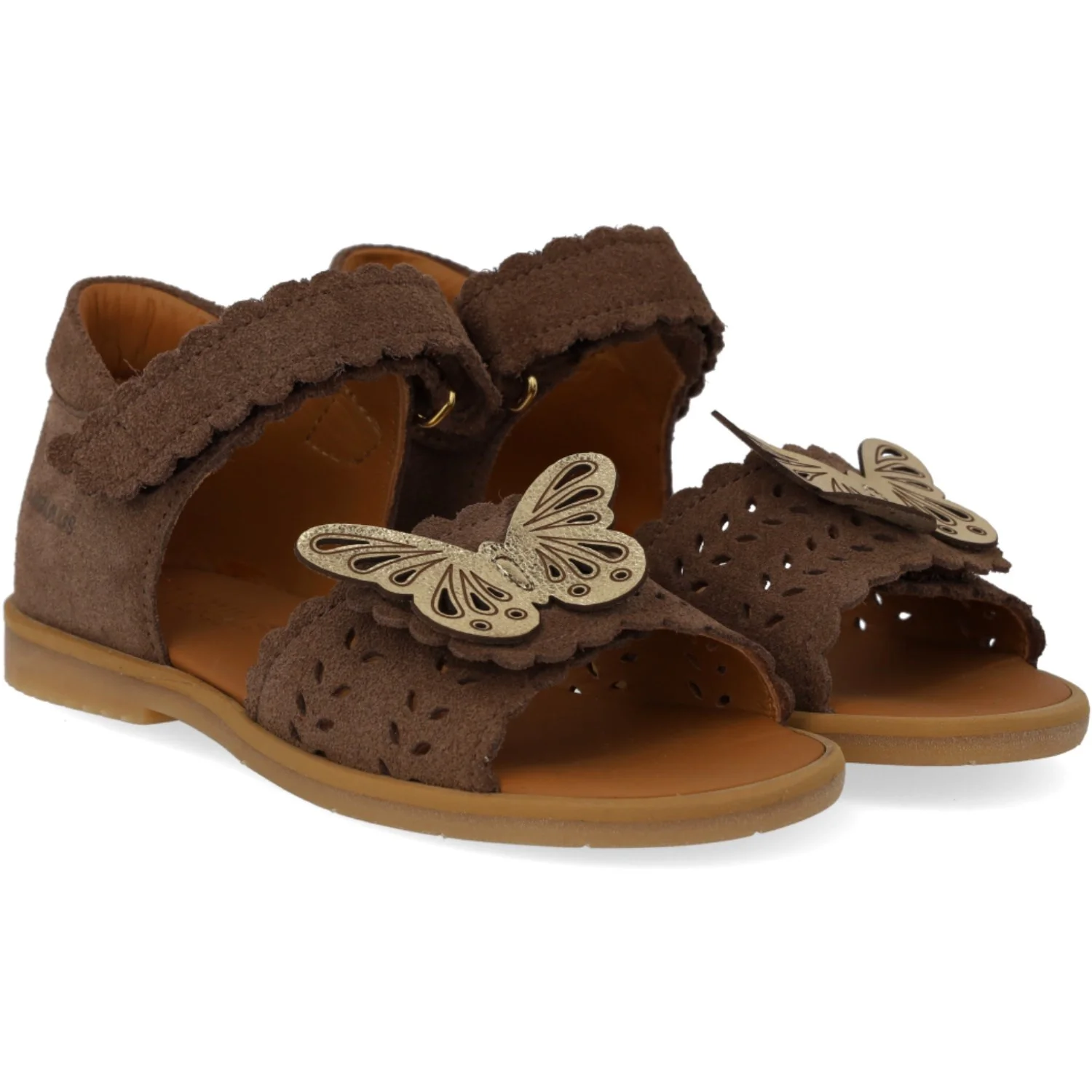 Angulus Dark Taupe/Gold Shine Sandal Med Åben Tå Og Dobbelt Velcro