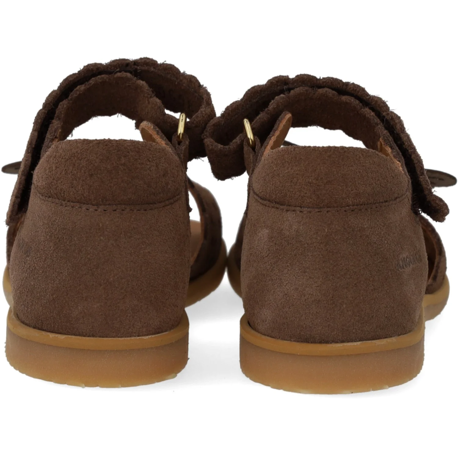 Angulus Dark Taupe/Gold Shine Sandal Med Åben Tå Og Dobbelt Velcro - Image 3