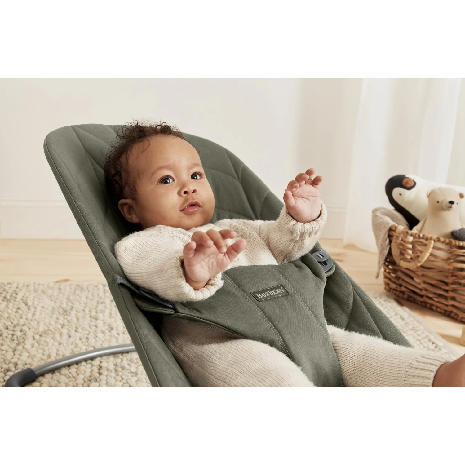 BabyBjörn Dark Green Skråstol Bliss - Vævet, Blomsterbladsquilt - Image 20
