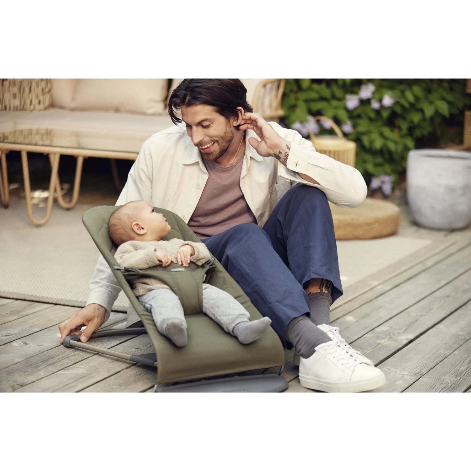 BabyBjörn Dark Green Skråstol Bliss - Vævet, Blomsterbladsquilt - Image 33