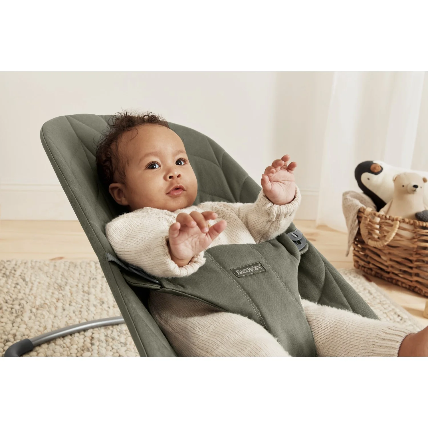 BabyBjörn Dark Green Skråstol Bliss - Vævet, Blomsterbladsquilt - Image 7