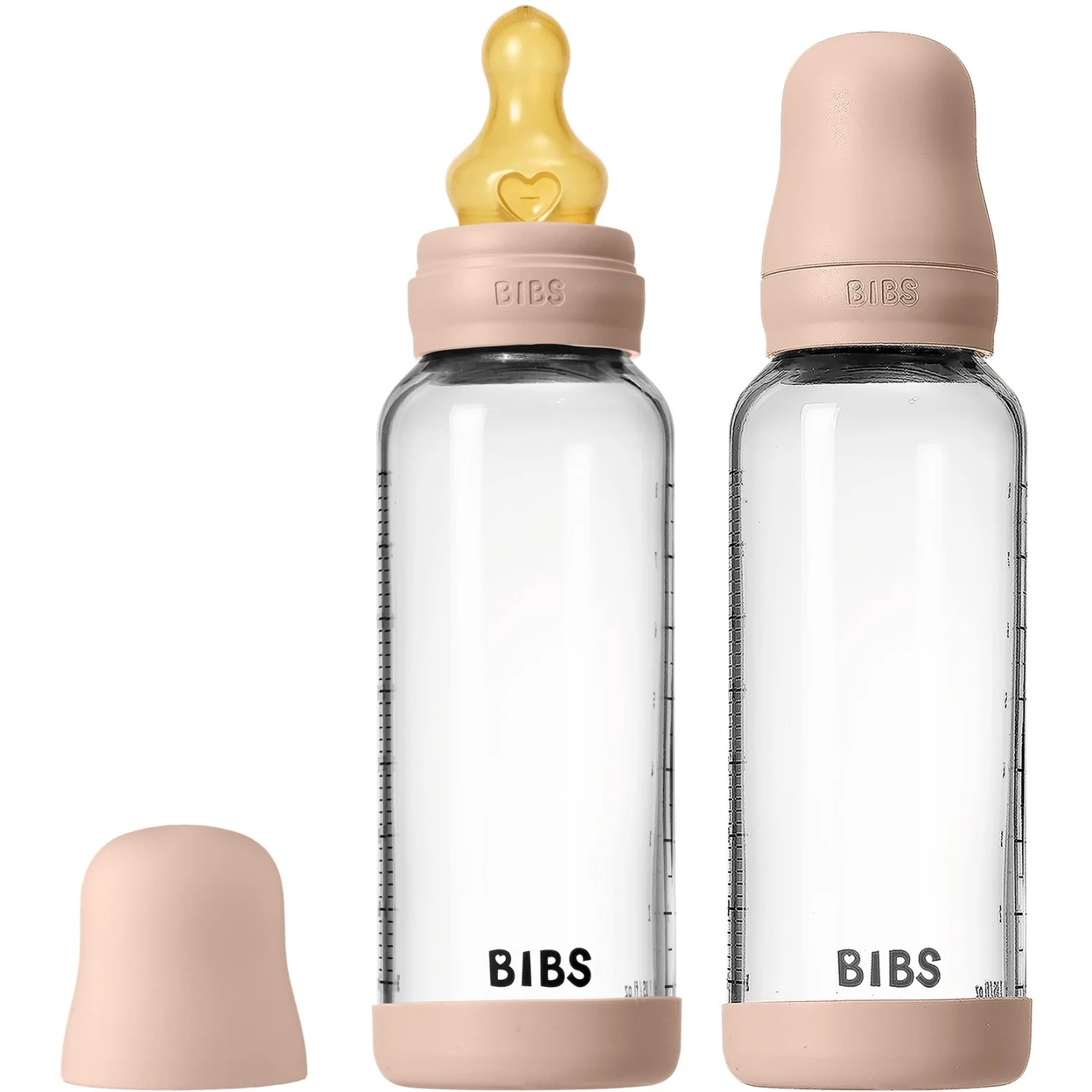 Bibs Blush Glass Baby Flaske Round Latex 2-Pak 240 Ml Medium Flow - Image 2