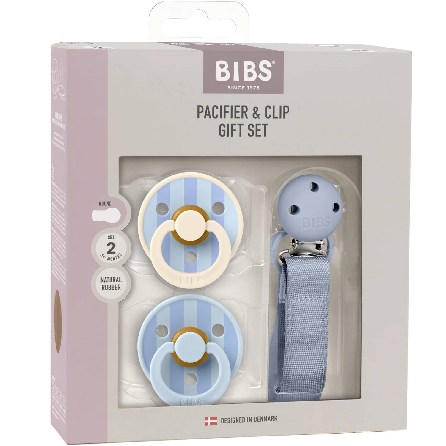 Bibs Dusty Blue Sut & Clip Gift Sæt Pin & Block Latex