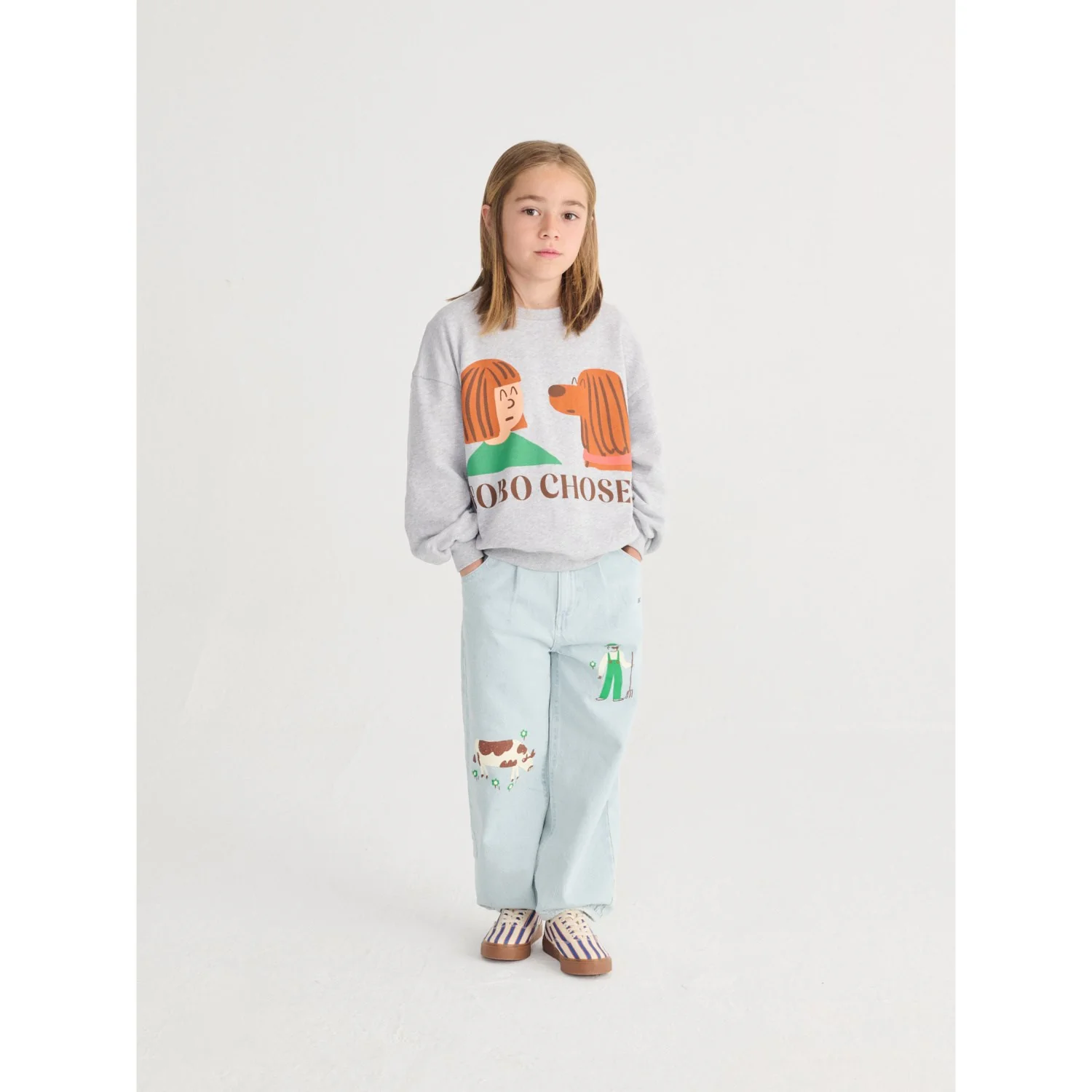 Bobo Choses Heather Grey Friends In A Pickle Sweatshirt - Image 4