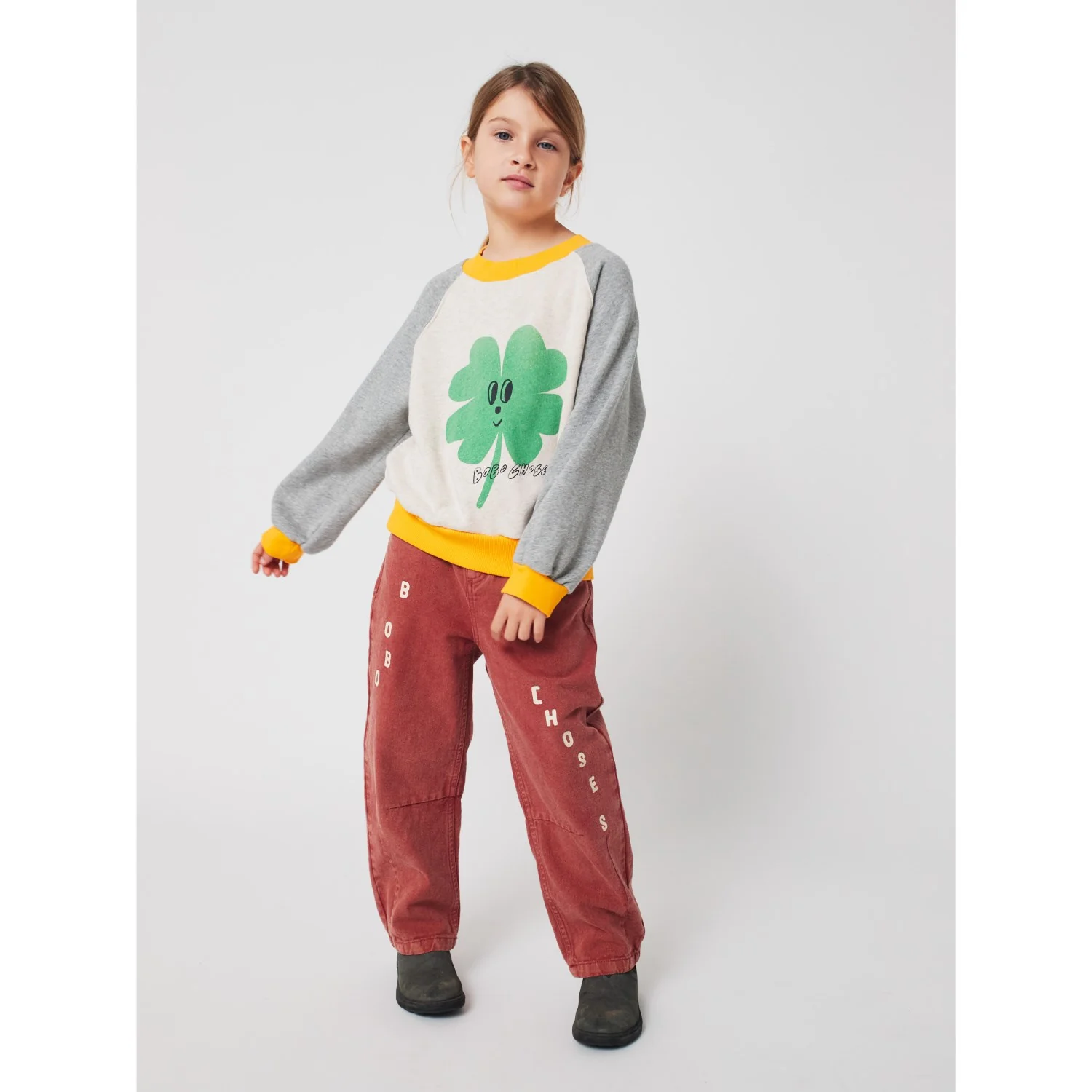Bobo Choses Heather Grey Lucky Clover Ranglan Sweatshirt - Image 6