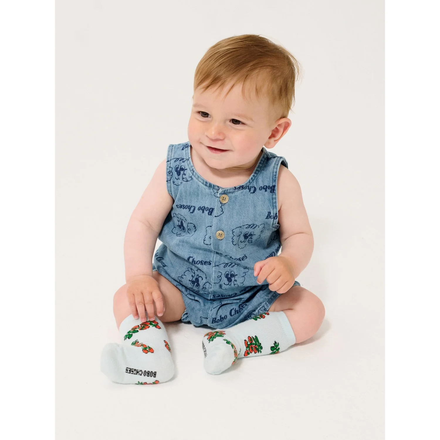 Bobo Choses Light Blue Pickles The Dog All Over Denim Playsuit - Image 2