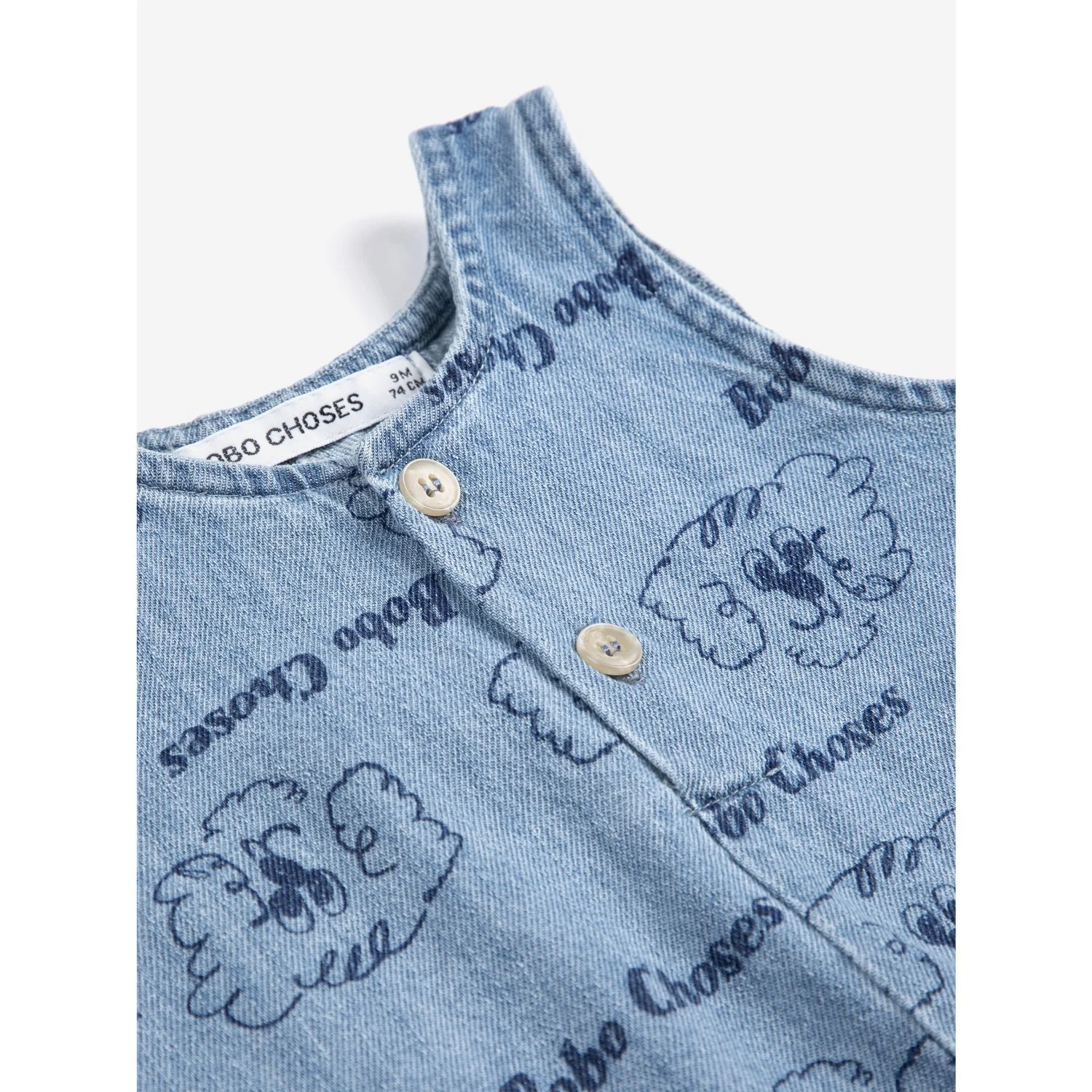 Bobo Choses Light Blue Pickles The Dog All Over Denim Playsuit - Image 5