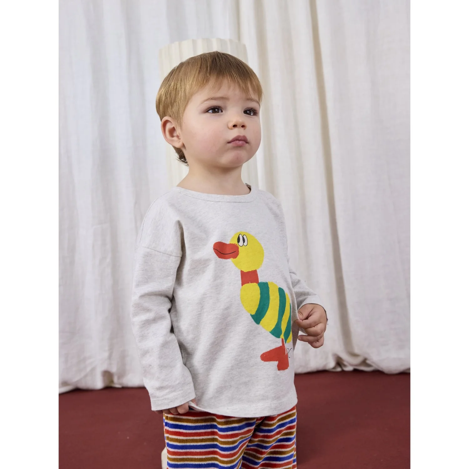 Bobo Choses Light Heather Grey Striped Duck Bluse - Image 5
