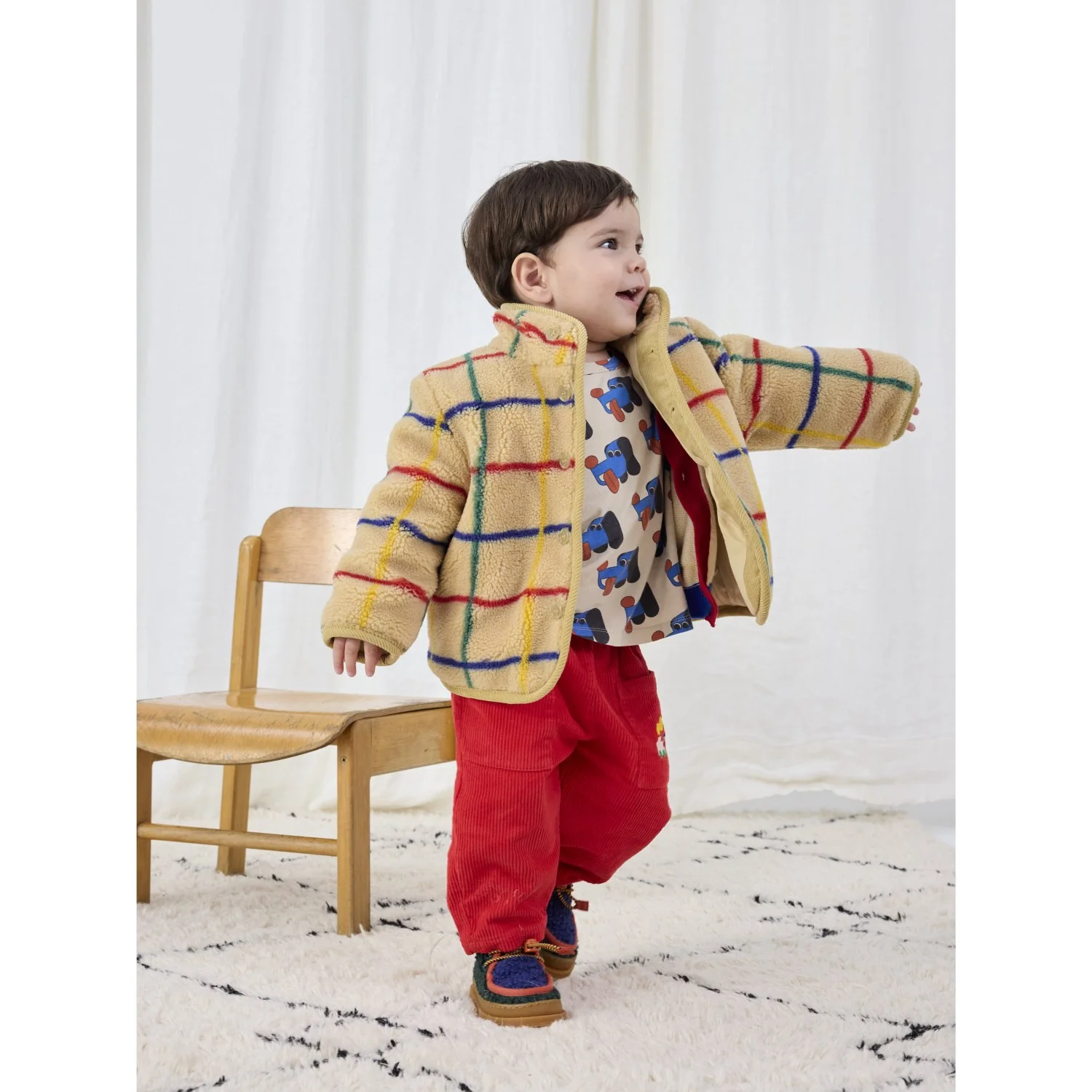 Bobo Choses Offwhite Stripe Farve Sheepskin Jakke - Image 2