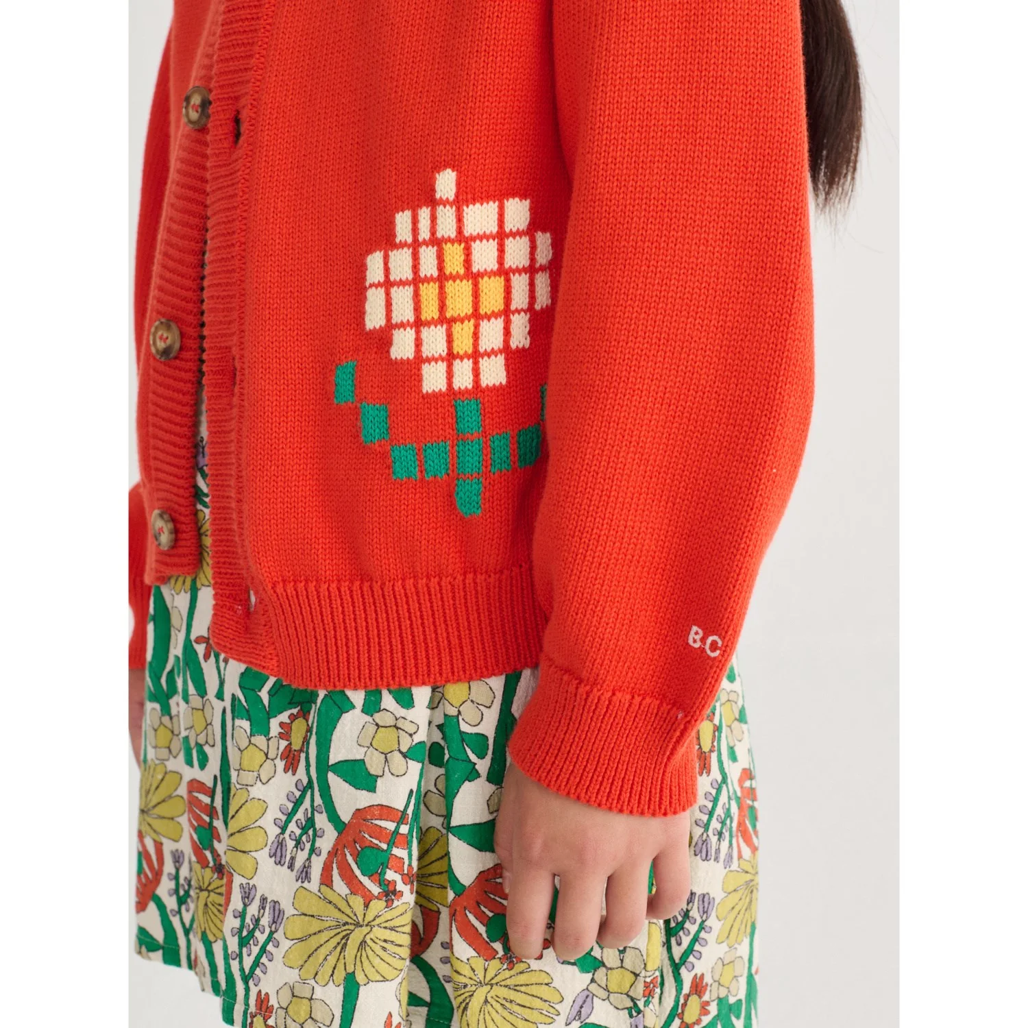 Bobo Choses Red Pixel Daisy Cardigan - Image 3