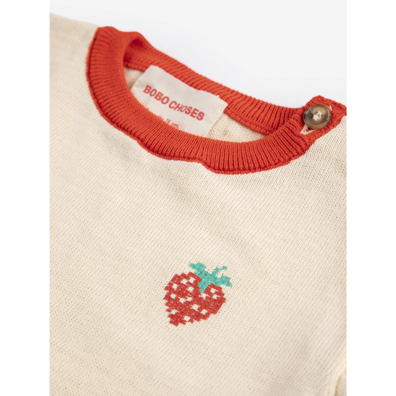 Bobo Choses White Pixel Strawberry Strikket T-Shirt - Image 2