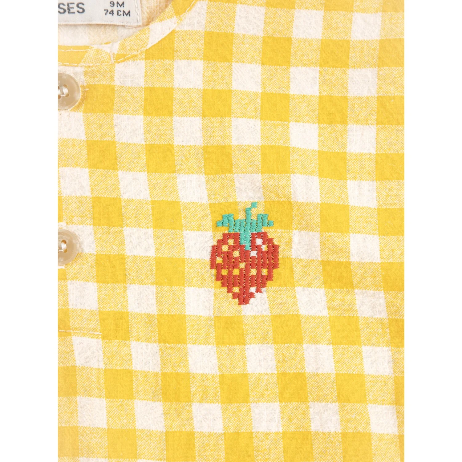 Bobo Choses Yellow Pixel Strawberry Vichy Woven Bluse - Image 2