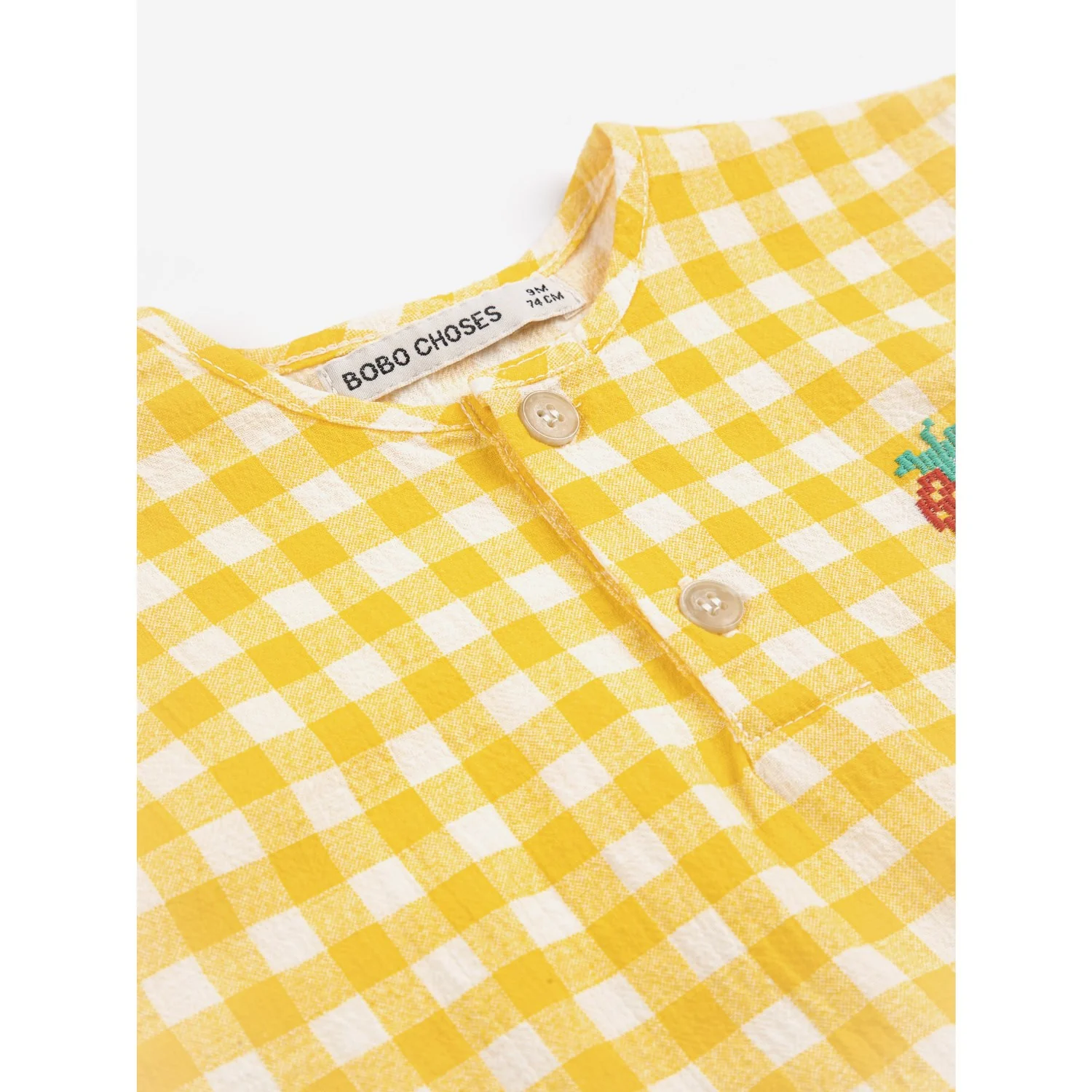 Bobo Choses Yellow Pixel Strawberry Vichy Woven Bluse - Image 3