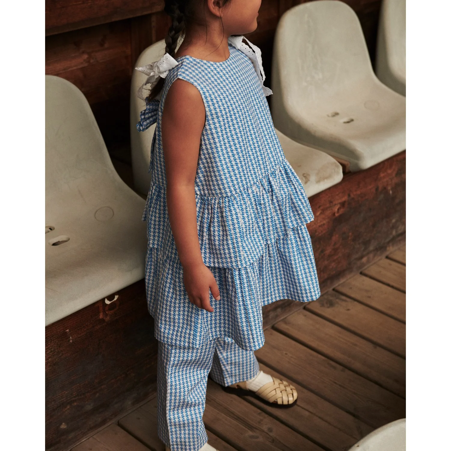 COPENHAGEN COLORS Blue Houndstooth Mini Houndstooth Kjole W. Sløjfe - Image 6