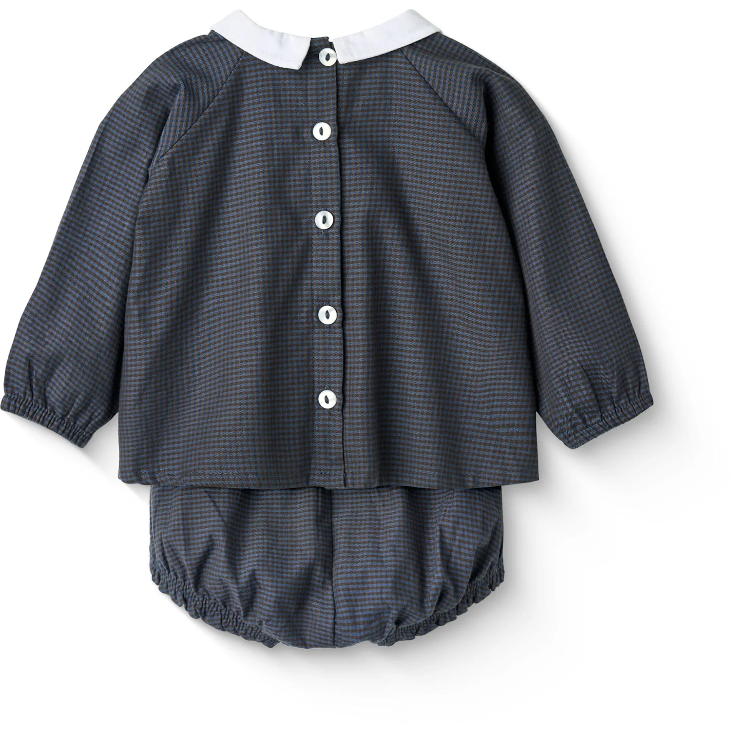 COPENHAGEN COLORS Brown/Blue Check Comb. Checkered Baby-Set W. Bluse Og Bloomer - Image 4