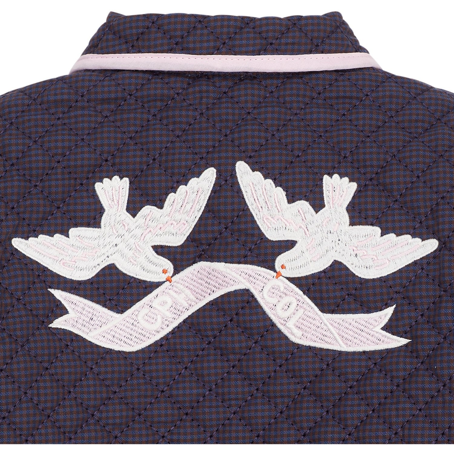 COPENHAGEN COLORS Brown/Blue Check Comb. Checkered Quiltet Jakke W. Embroidery - Image 18