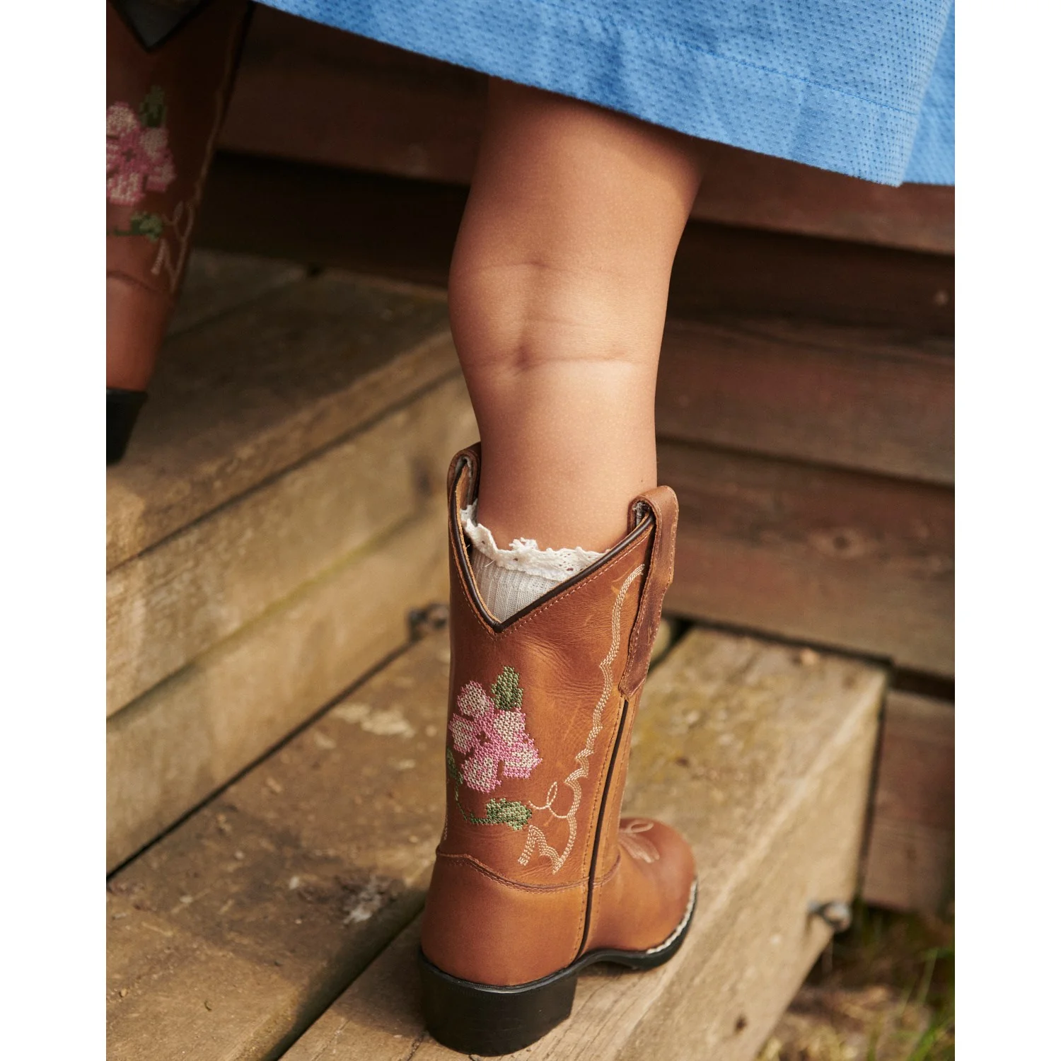 COPENHAGEN COLORS Cognac Leather Limited Cowboy Støvle High - Brown Flower - Image 3