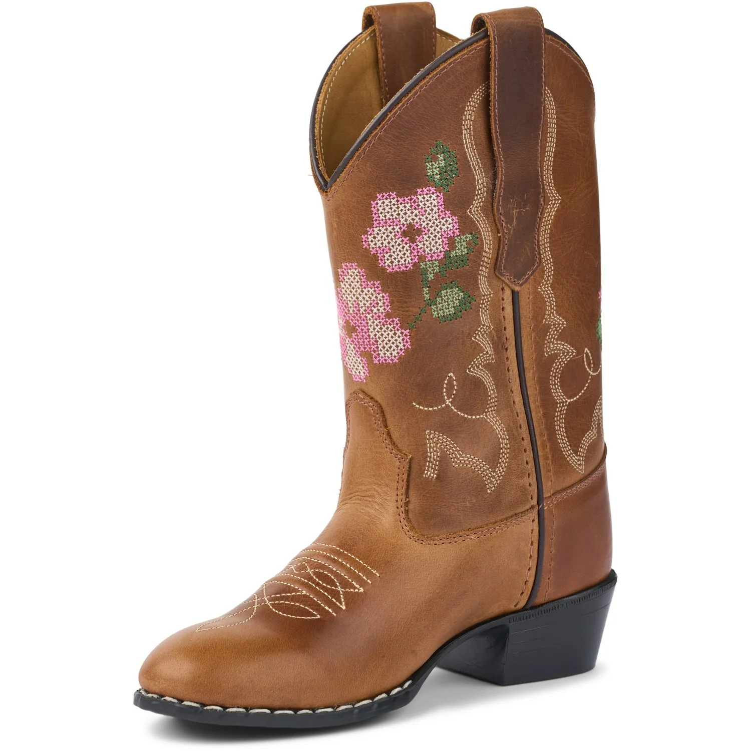 COPENHAGEN COLORS Cognac Leather Limited Cowboy Støvle High - Brown Flower - Image 4