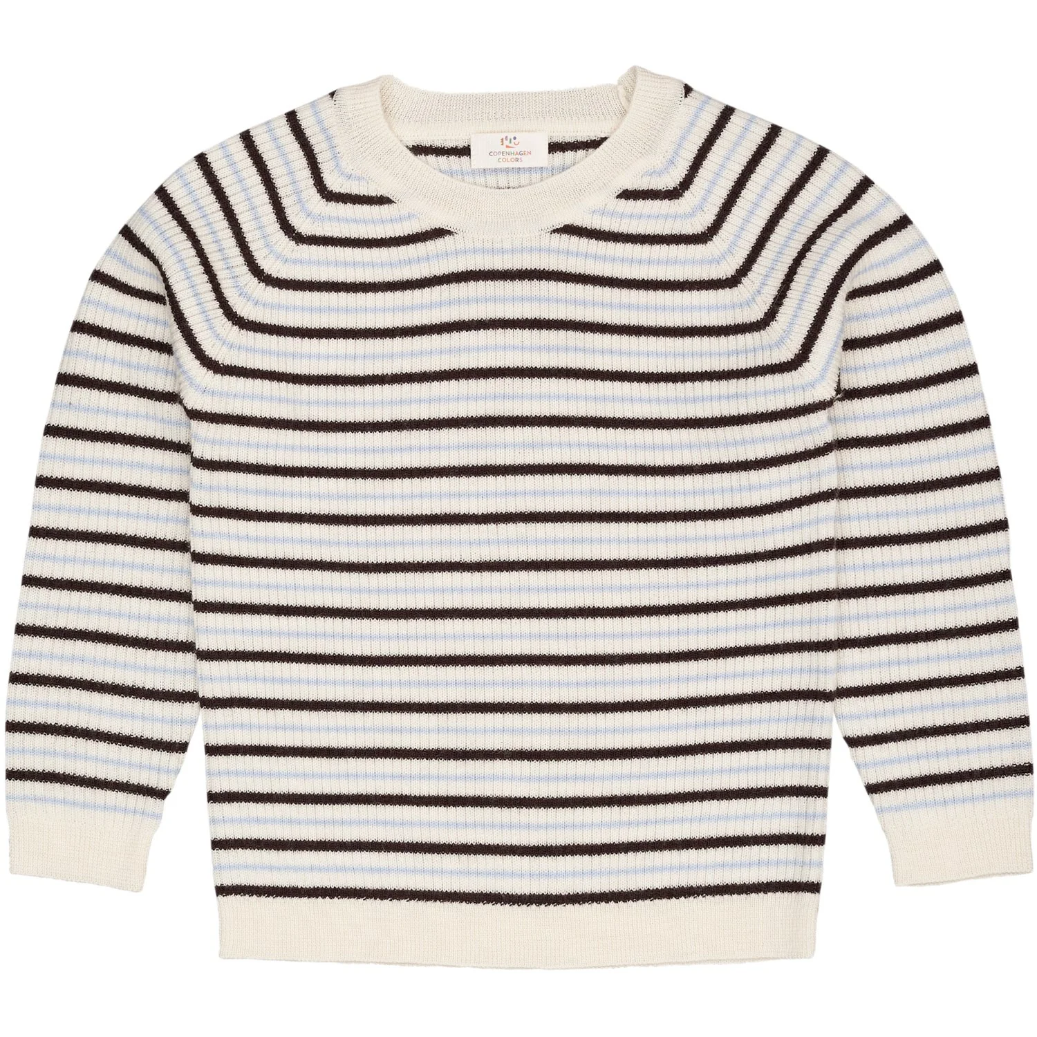COPENHAGEN COLORS Cream/Dk.Brown/Dusty Blue Combi Merino Classic Rib Bluse