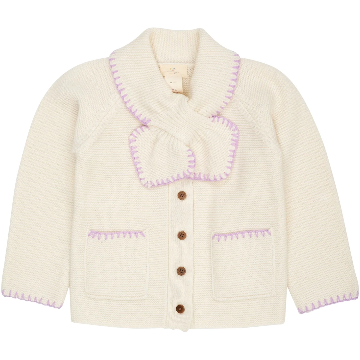 COPENHAGEN COLORS Cream/Lavender Comb Lambswool Cardigan W. Krave