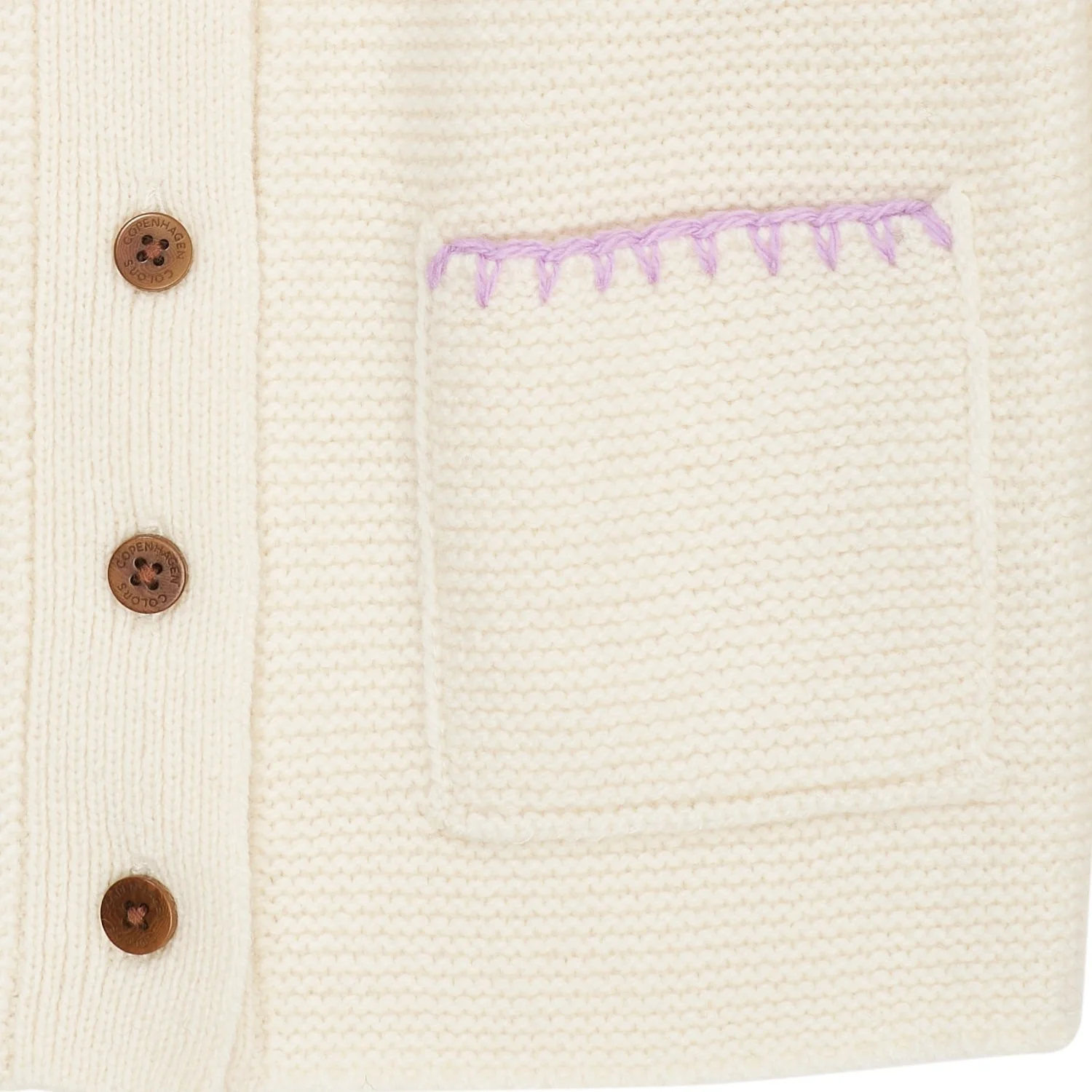 COPENHAGEN COLORS Cream/Lavender Comb Lambswool Cardigan W. Krave - Image 4