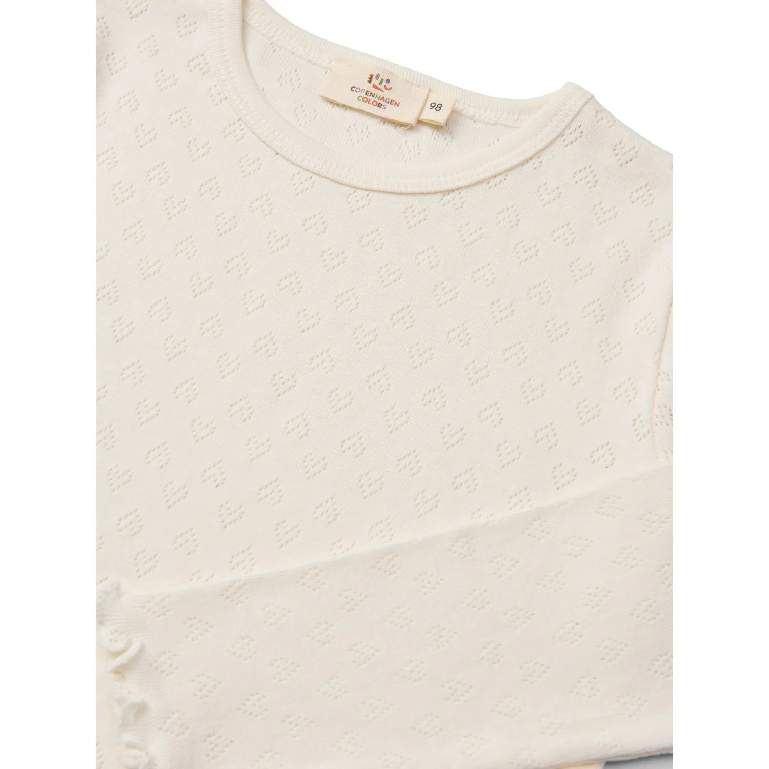 COPENHAGEN COLORS Cream Pointelle Heart Ls Tee - Image 2