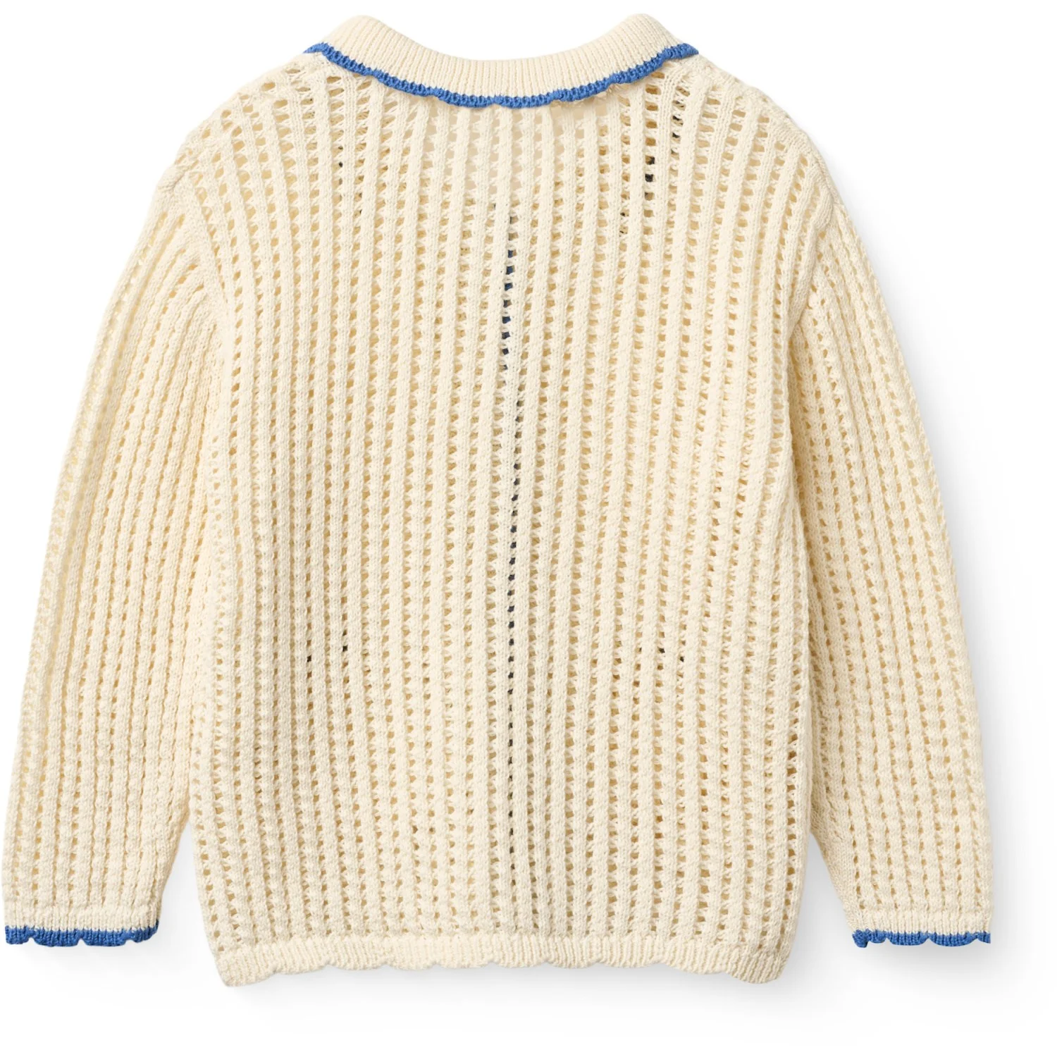 COPENHAGEN COLORS Cream W Ocean Blue Crochet Ls Cardigan - Image 3