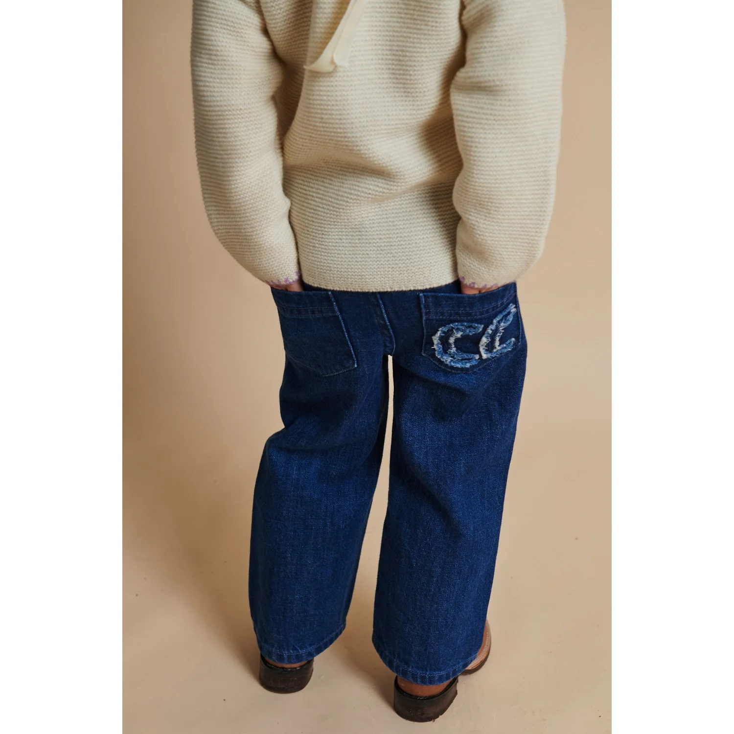 COPENHAGEN COLORS Dark Indigo Blue Washed Organic Denim Bukser W. Pocket Embroidery & Wide Leg - Image 2