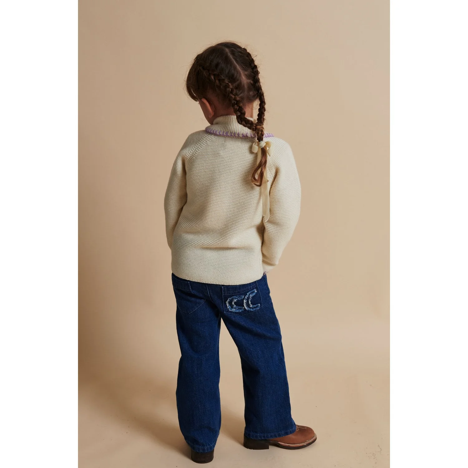 COPENHAGEN COLORS Dark Indigo Blue Washed Organic Denim Bukser W. Pocket Embroidery & Wide Leg - Image 3