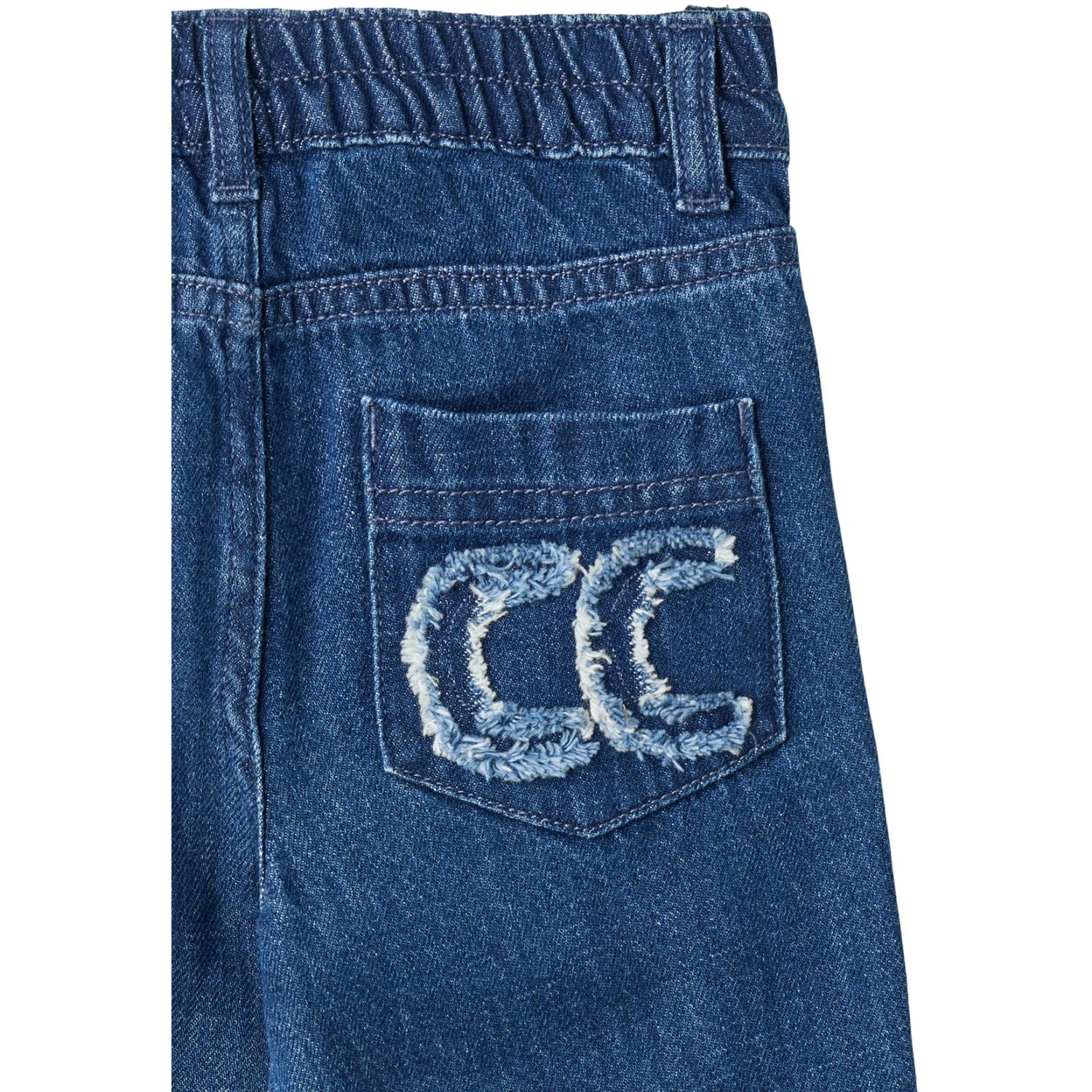 COPENHAGEN COLORS Dark Indigo Blue Washed Organic Denim Bukser W. Pocket Embroidery & Wide Leg - Image 5