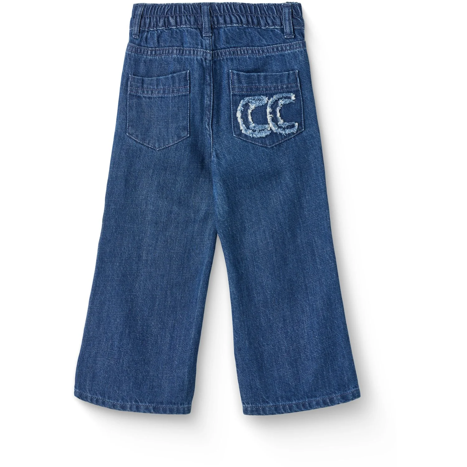 COPENHAGEN COLORS Dark Indigo Blue Washed Organic Denim Bukser W. Pocket Embroidery & Wide Leg - Image 7