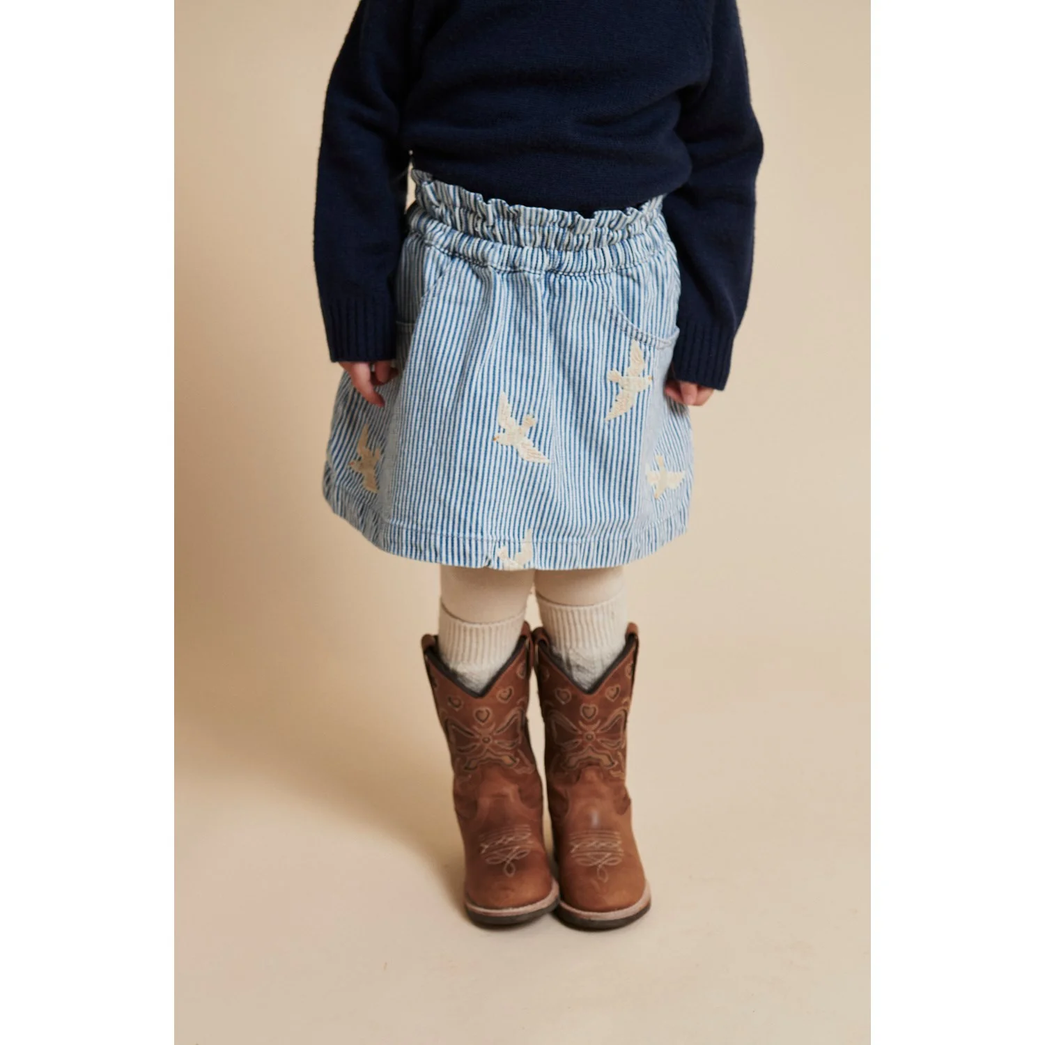 COPENHAGEN COLORS Denim Blue Stripe Y/D Twill Nederdel W. Embroirdey - Image 2