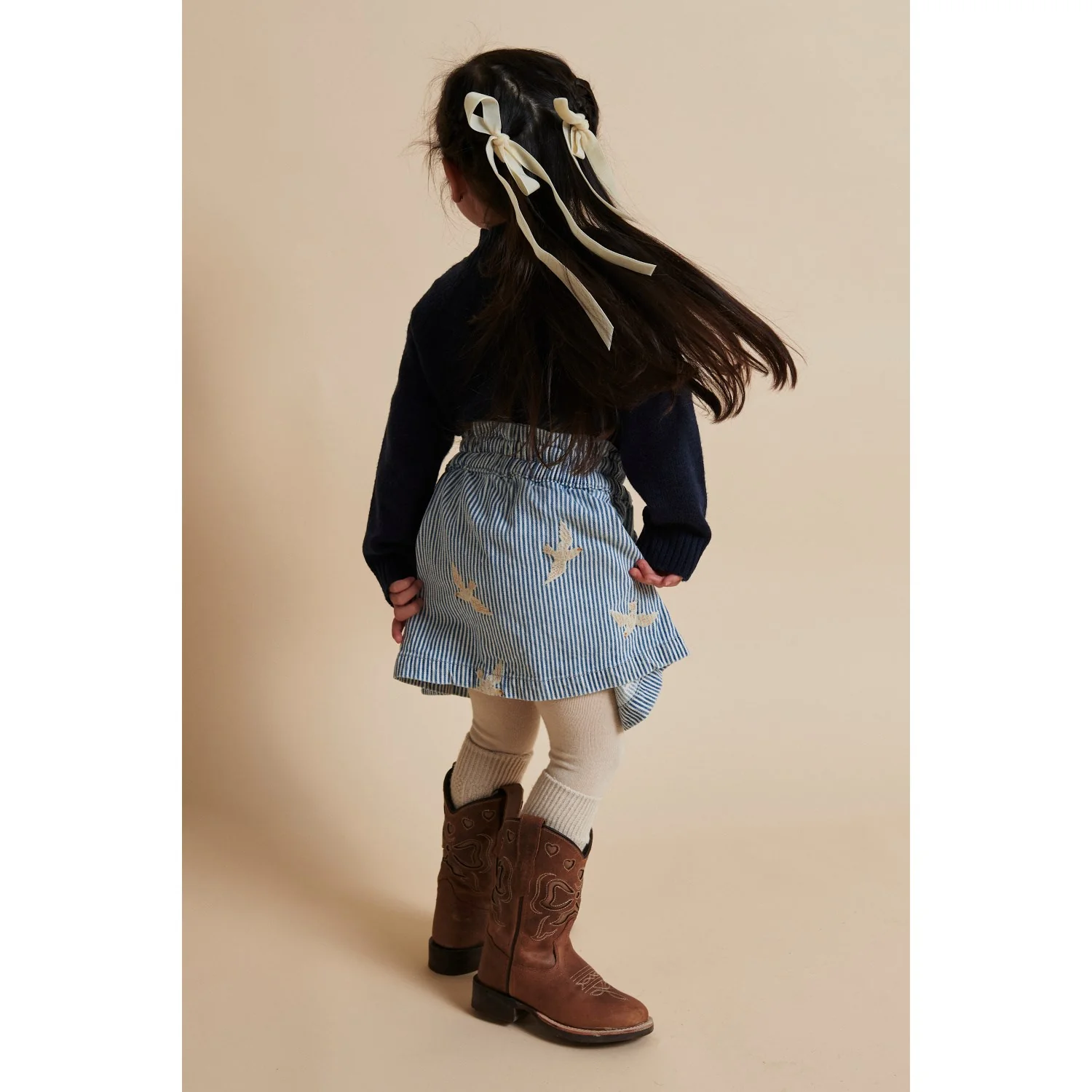COPENHAGEN COLORS Denim Blue Stripe Y/D Twill Nederdel W. Embroirdey - Image 3