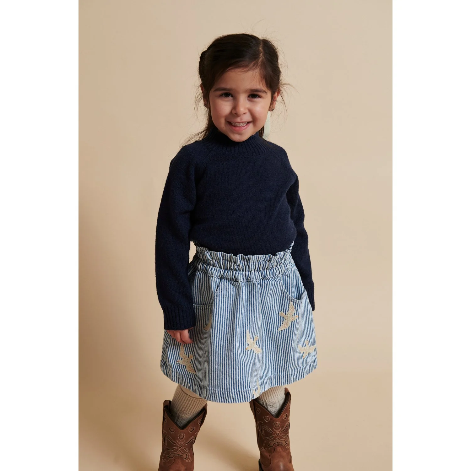 COPENHAGEN COLORS Denim Blue Stripe Y/D Twill Nederdel W. Embroirdey - Image 4