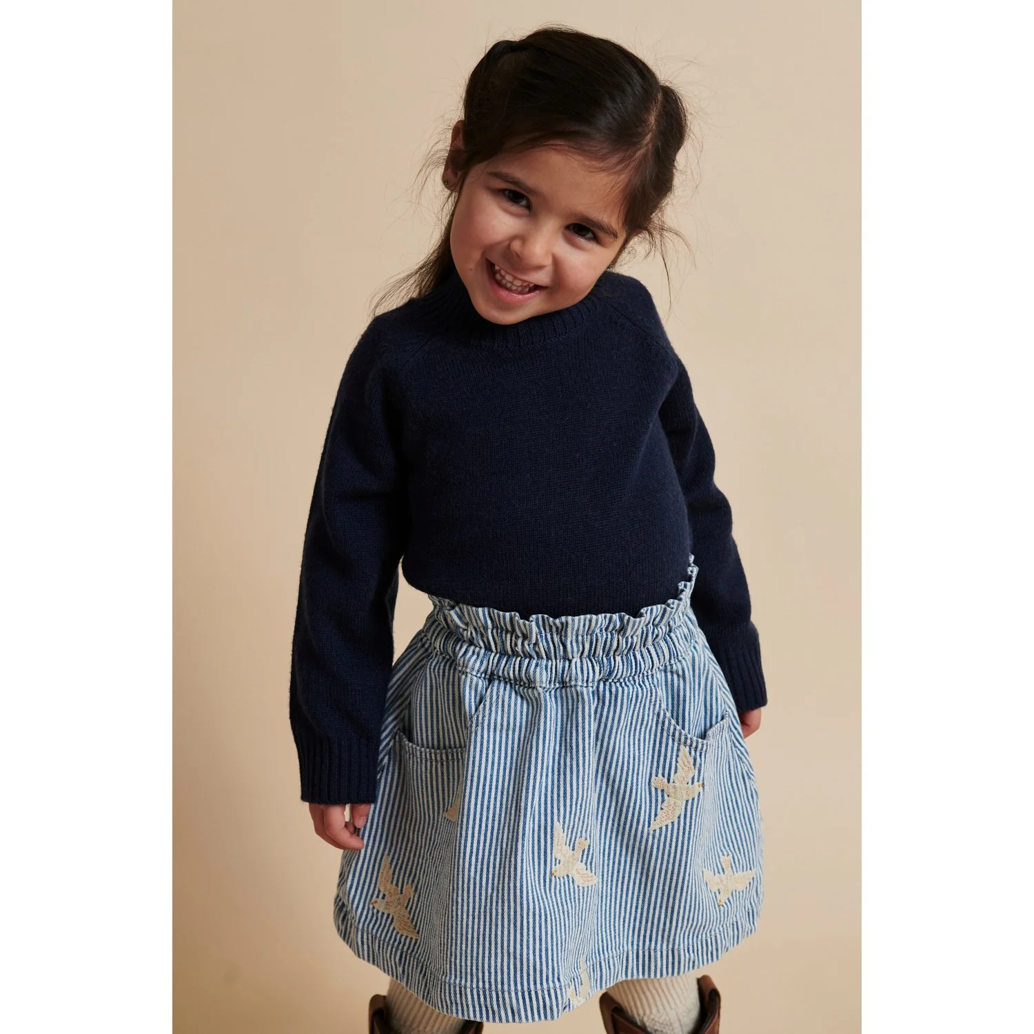 COPENHAGEN COLORS Denim Blue Stripe Y/D Twill Nederdel W. Embroirdey - Image 5