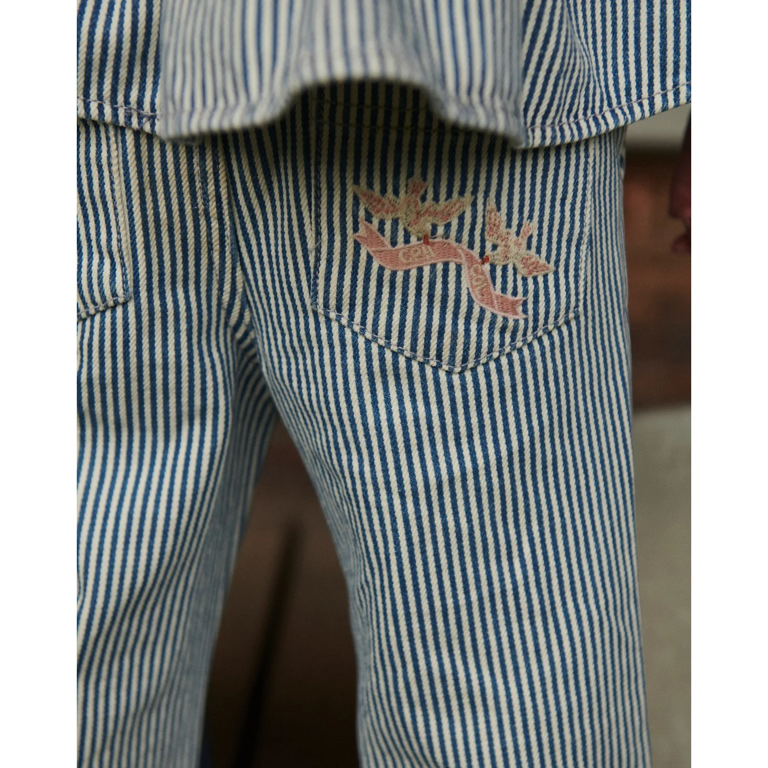 COPENHAGEN COLORS Denim Blue Stripe Y/D Twill Pant W. Wide Leg Og Embroidery - Image 2