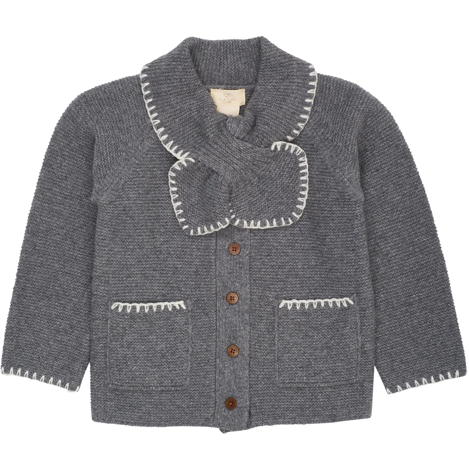 COPENHAGEN COLORS Dk Grey/Cream Comb. Lambswool Cardigan W. Krave