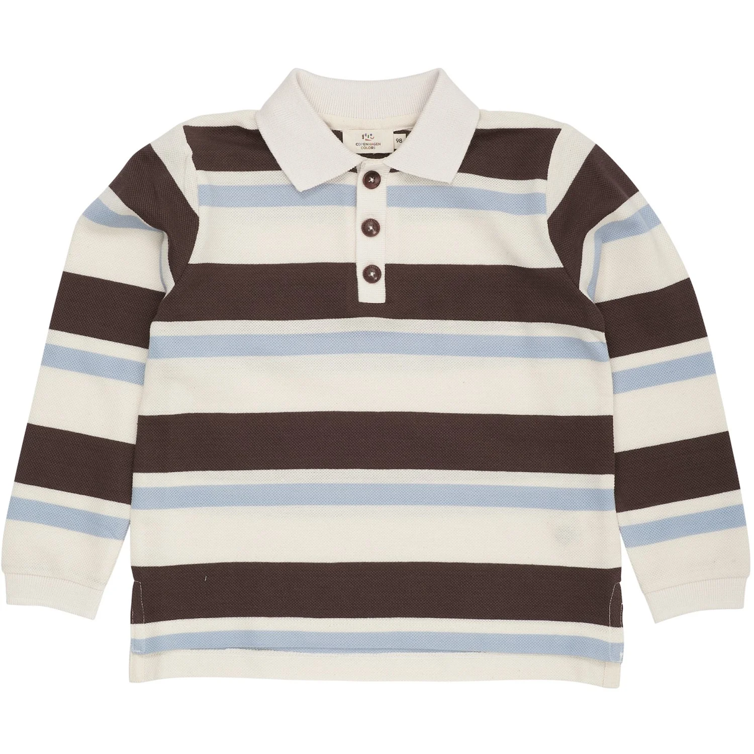 COPENHAGEN COLORS Dusty Blue Combi Striped Pique Polo Bluse - Image 4