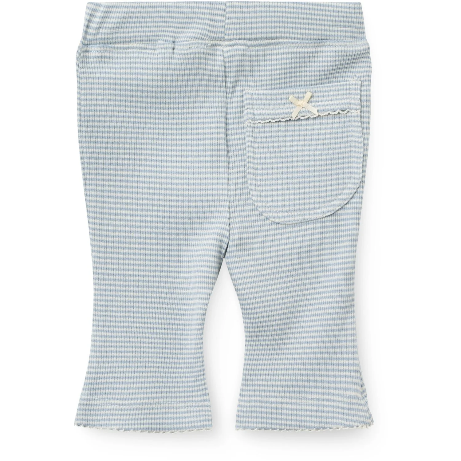 COPENHAGEN COLORS Dusty Blue Stripe Stripe Modal Rib Flare Pant W. Picot & Sløjfe - Image 3