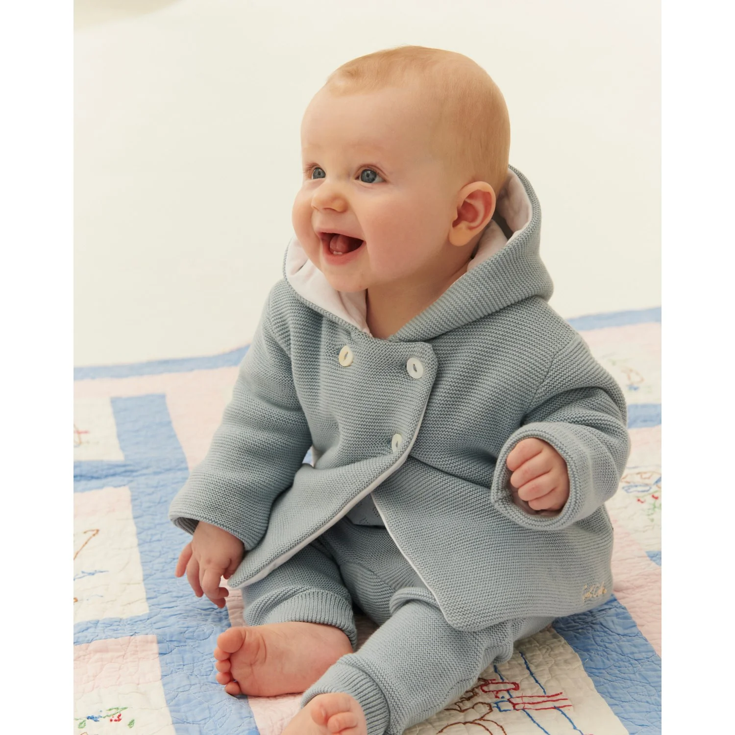 COPENHAGEN COLORS Dusty Blue W Cream Bomuld Baby Jakke W. Hætte - Image 4