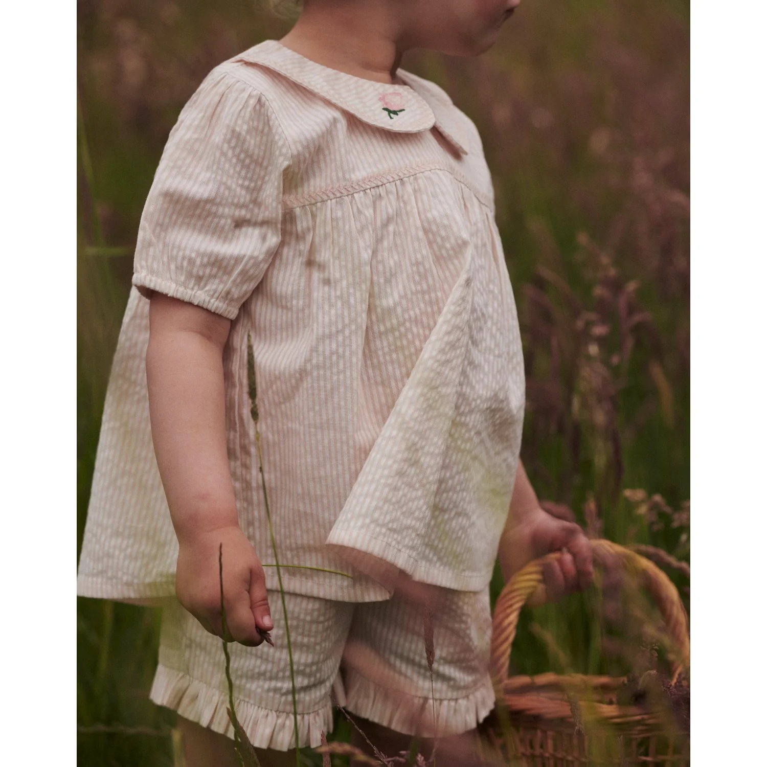 COPENHAGEN COLORS Dusty Rose W Cream Stripe Seersucker Bluse W. Krave - Image 5