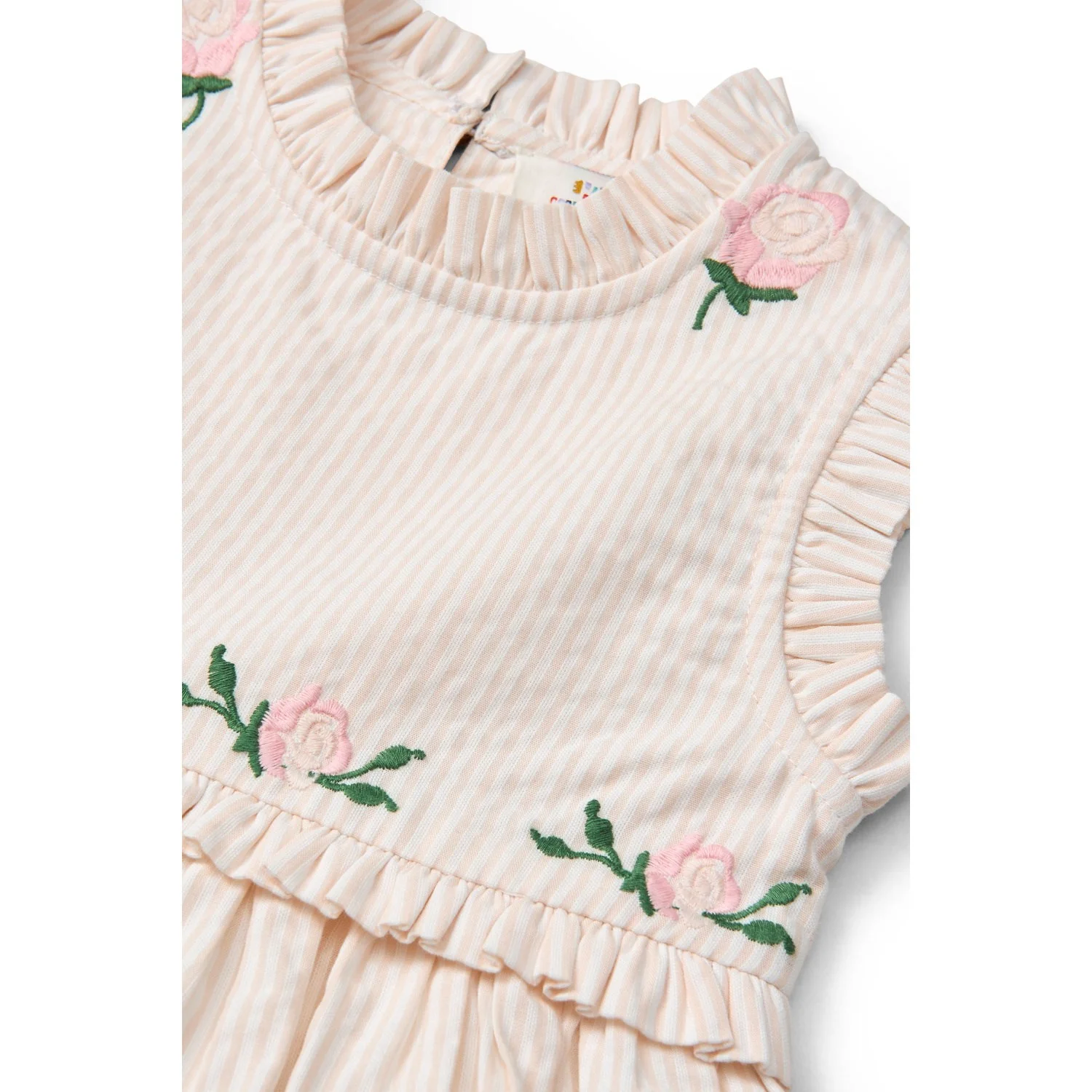 COPENHAGEN COLORS Dusty Rose W Cream Stripe Seersucker Kjole W. Ruffles Og Emb. - Image 7