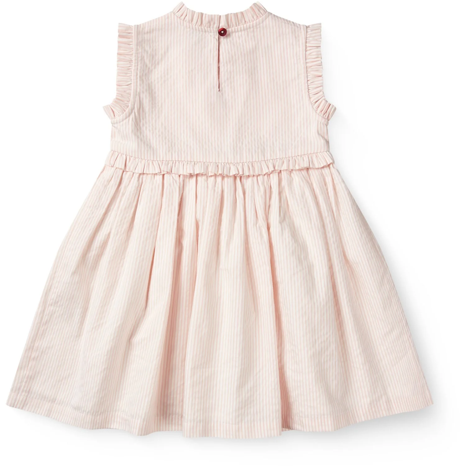 COPENHAGEN COLORS Dusty Rose W Cream Stripe Seersucker Kjole W. Ruffles Og Emb. - Image 8