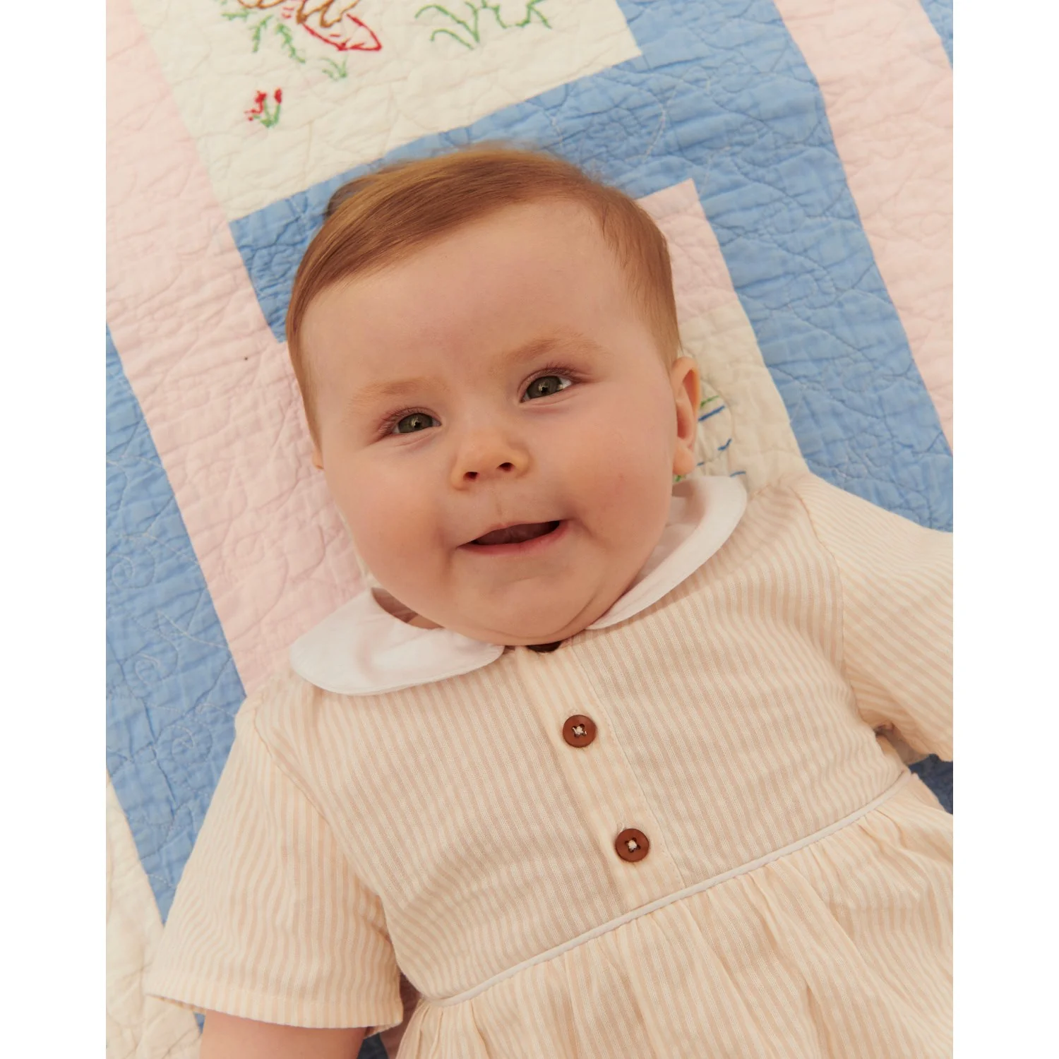 COPENHAGEN COLORS Dusty Rose W Cream Stripe Seersucker Romper W. Krave - Image 3